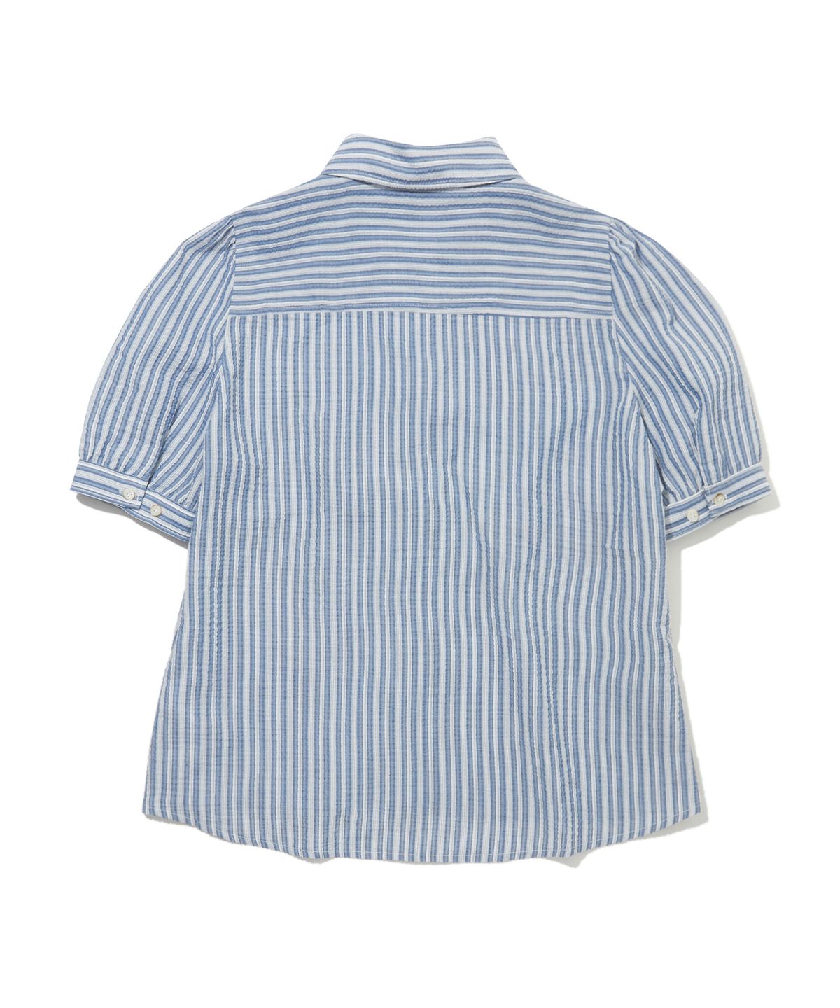 펜필드(PENFIELD) 자수 펀칭 스트라이프 퍼프셔츠 블루_FS2WR27F
