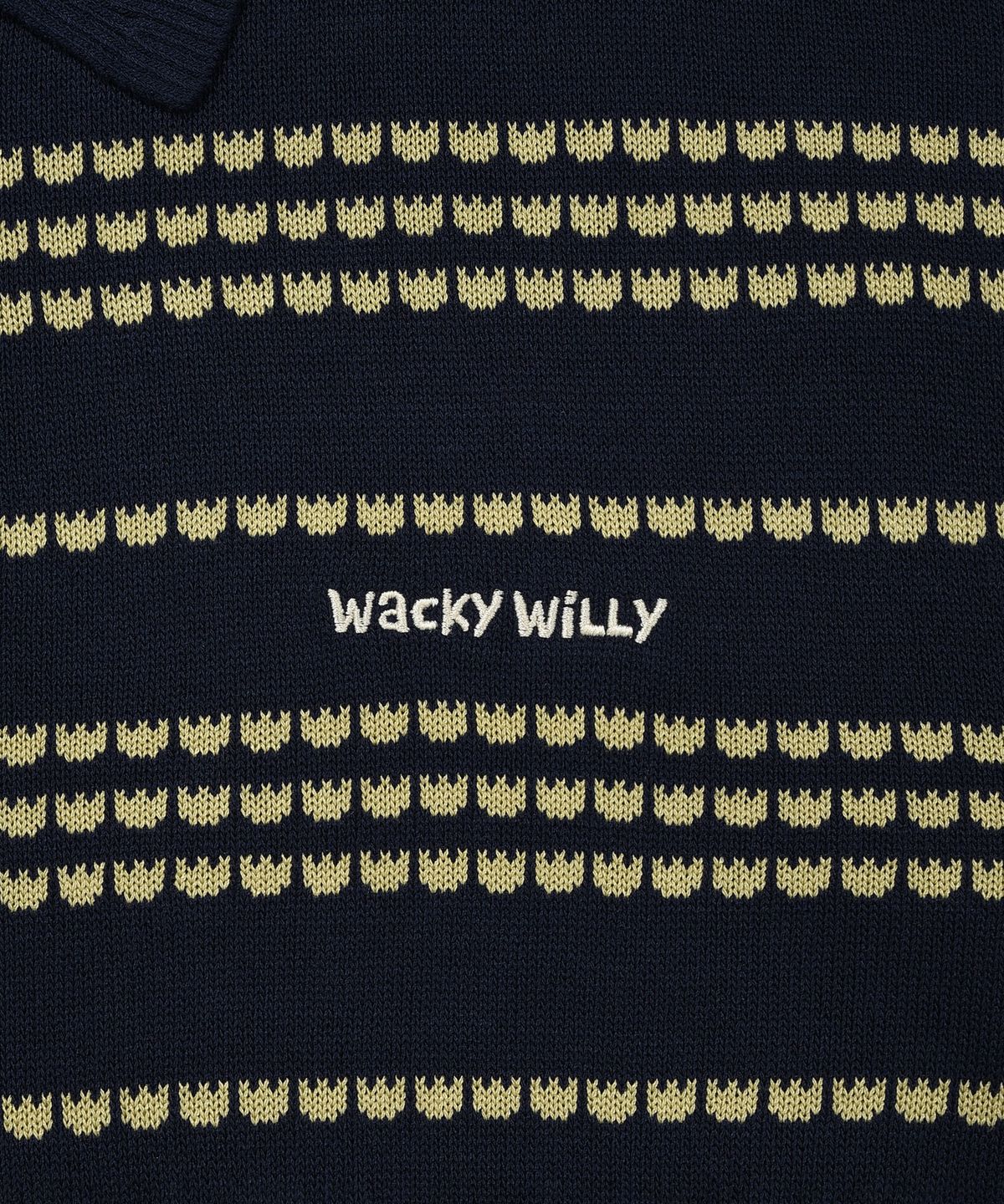 와키윌리(WACKY WILLY) 기본 로고 스트라이프 카라 스웨터 네이비