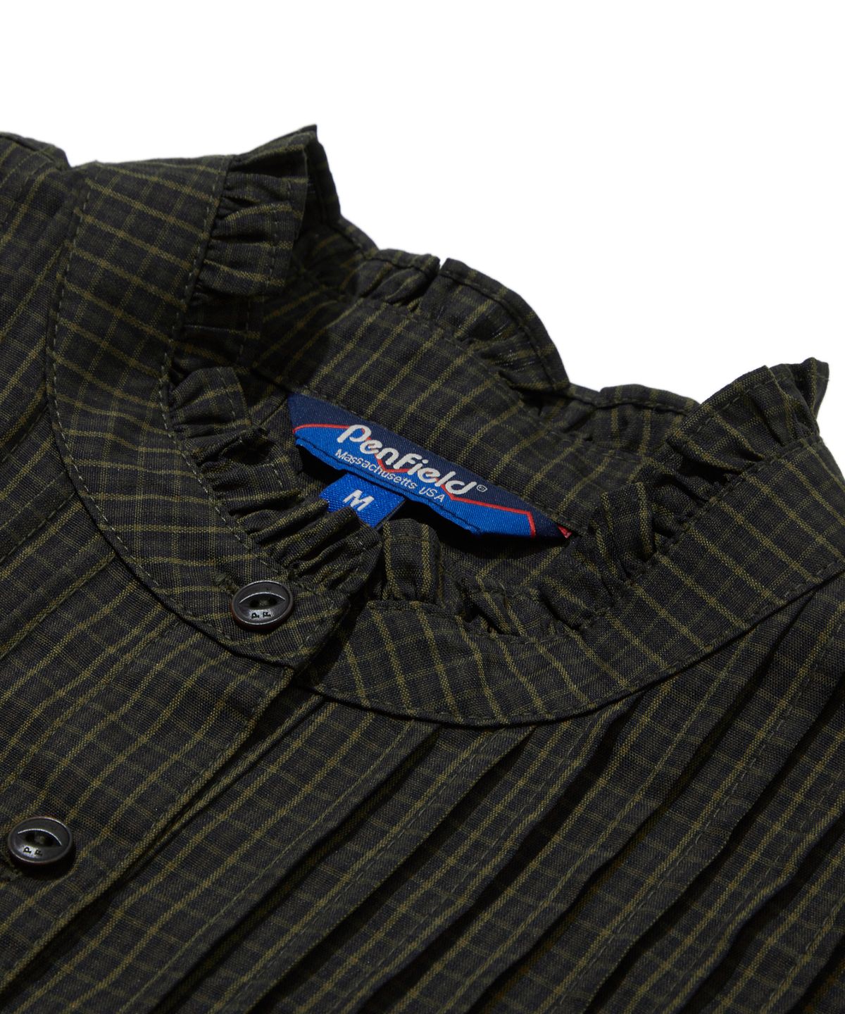 펜필드(PENFIELD) 핀턱 디테일 체크셔츠 브라운_FS2WR22F