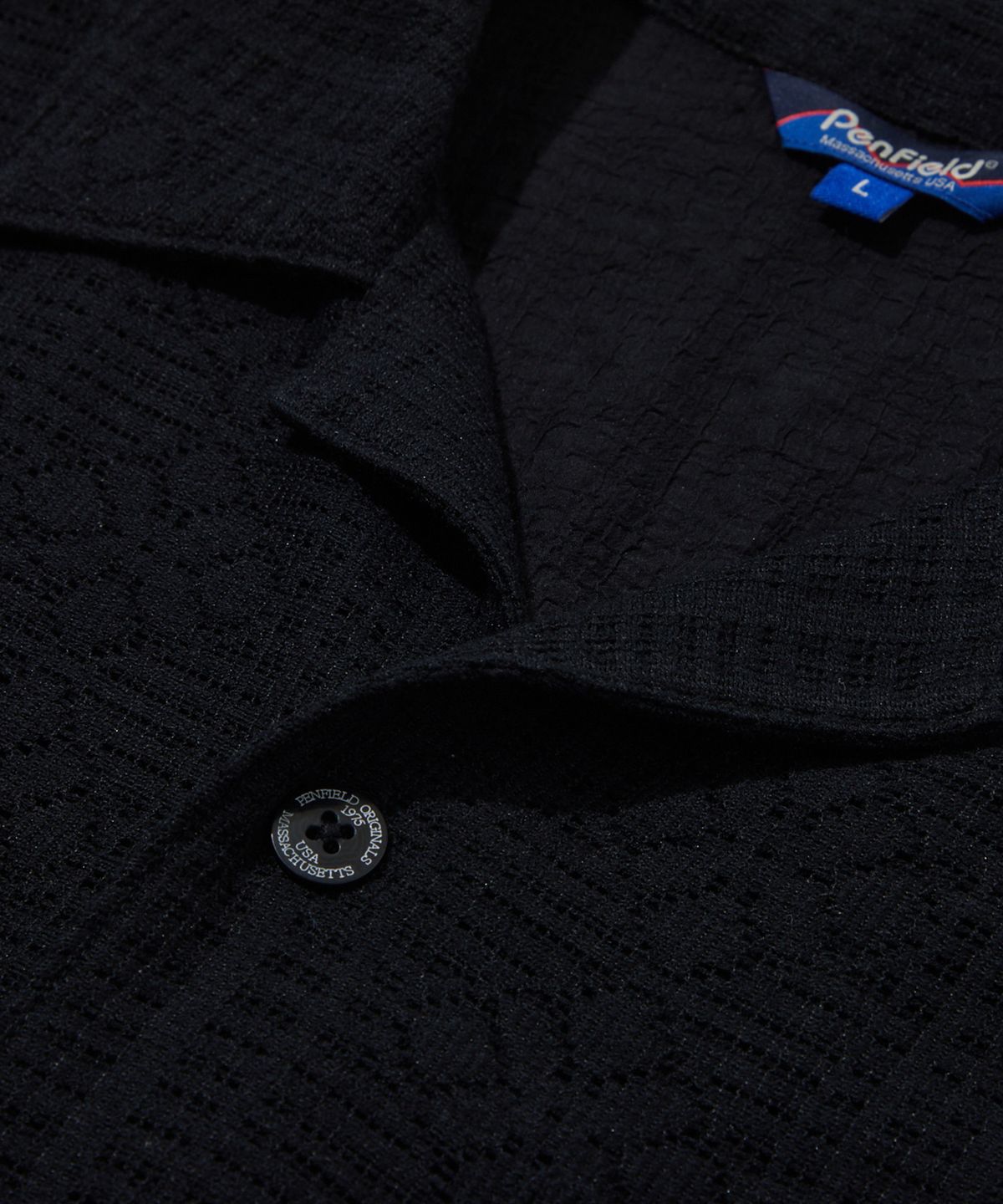 펜필드(PENFIELD) 크로셰 오픈카라 반팔 셔츠 블랙_FS2WR13U