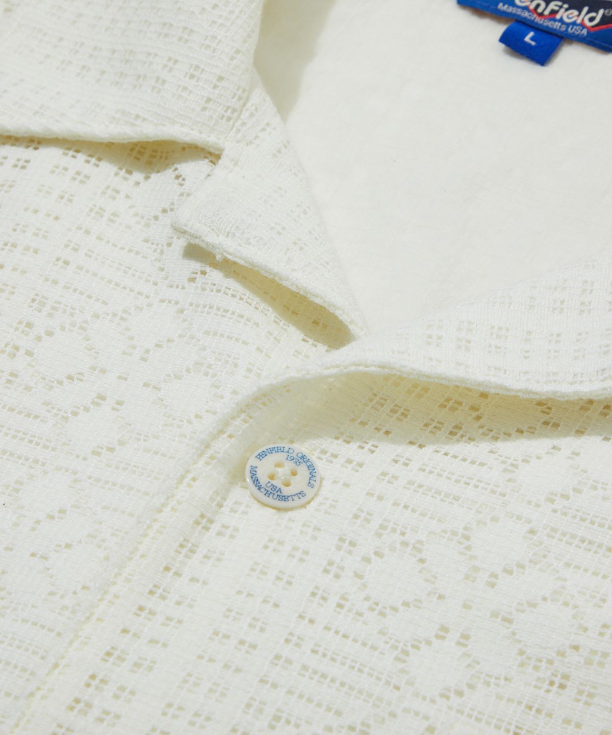 펜필드(PENFIELD) 크로셰 오픈카라 반팔 셔츠 화이트_FS2WR12U