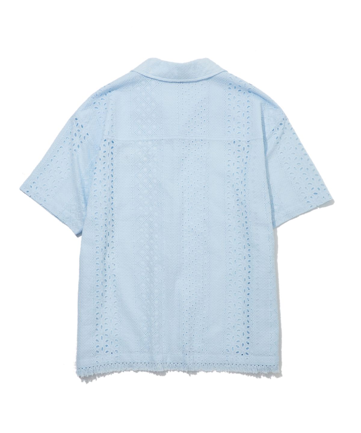 펜필드(PENFIELD) 크로셰 오픈 카라 포켓 반팔 셔츠 스카이블루_FS2CT21U