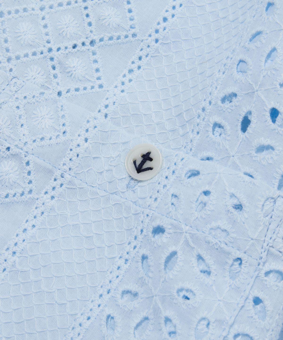 펜필드(PENFIELD) 크로셰 오픈 카라 포켓 반팔 셔츠 스카이블루_FS2CT21U
