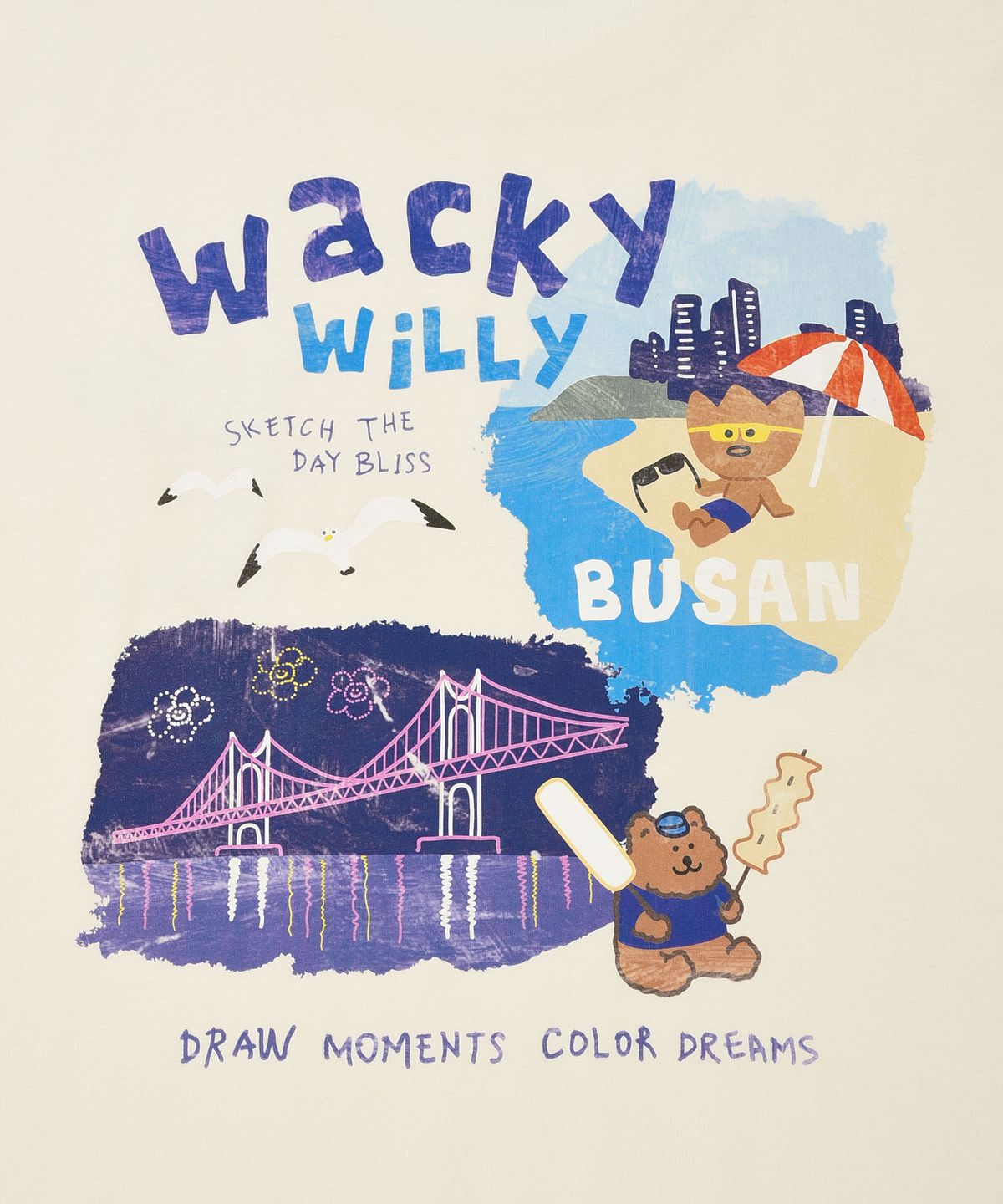 와키윌리(WACKY WILLY) 키키 트레블 시리즈 부산 티셔츠 크림