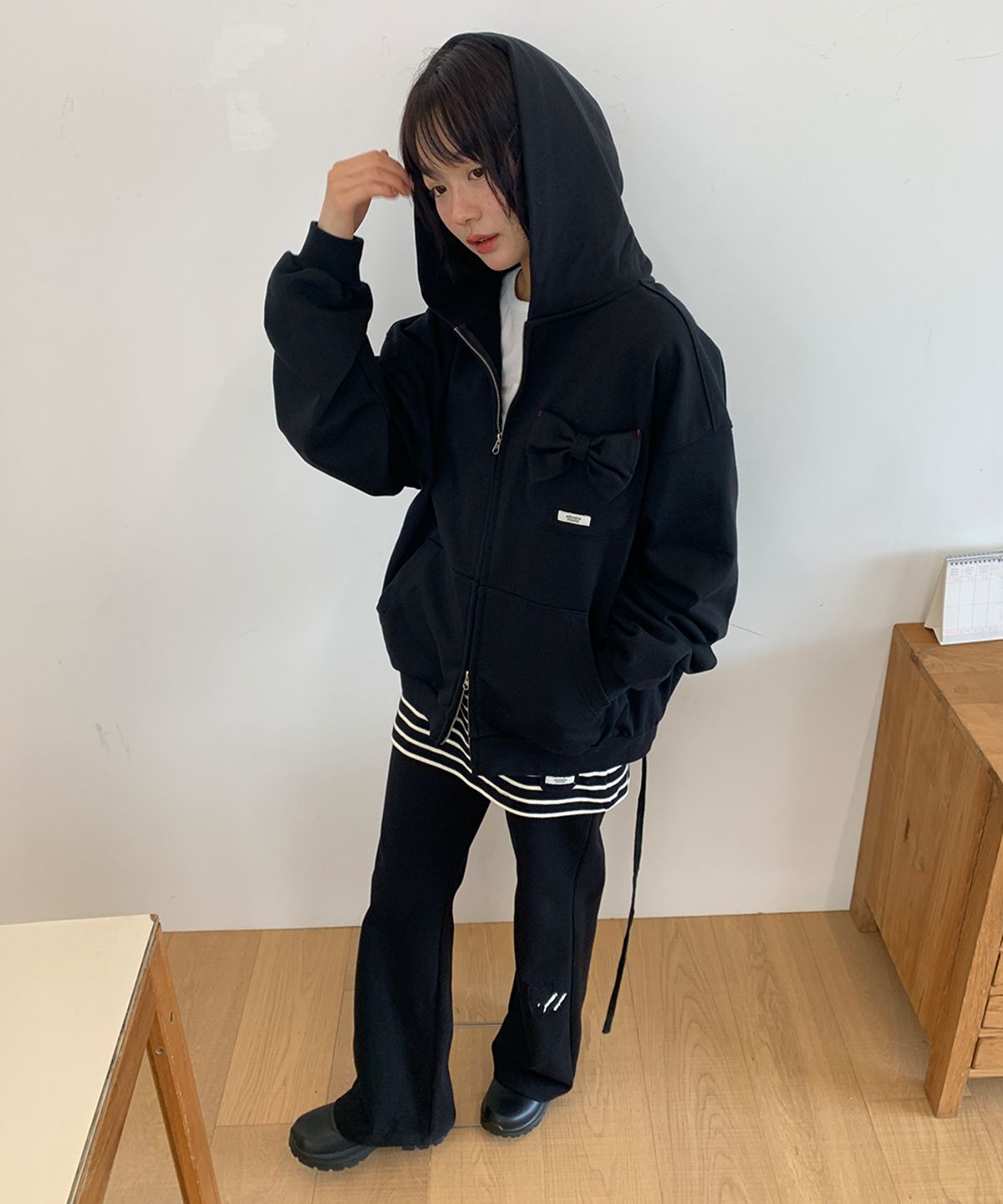 론론(RONRON) MINI POCKET STRIPE LAYERED PANTSKIRT BLACK