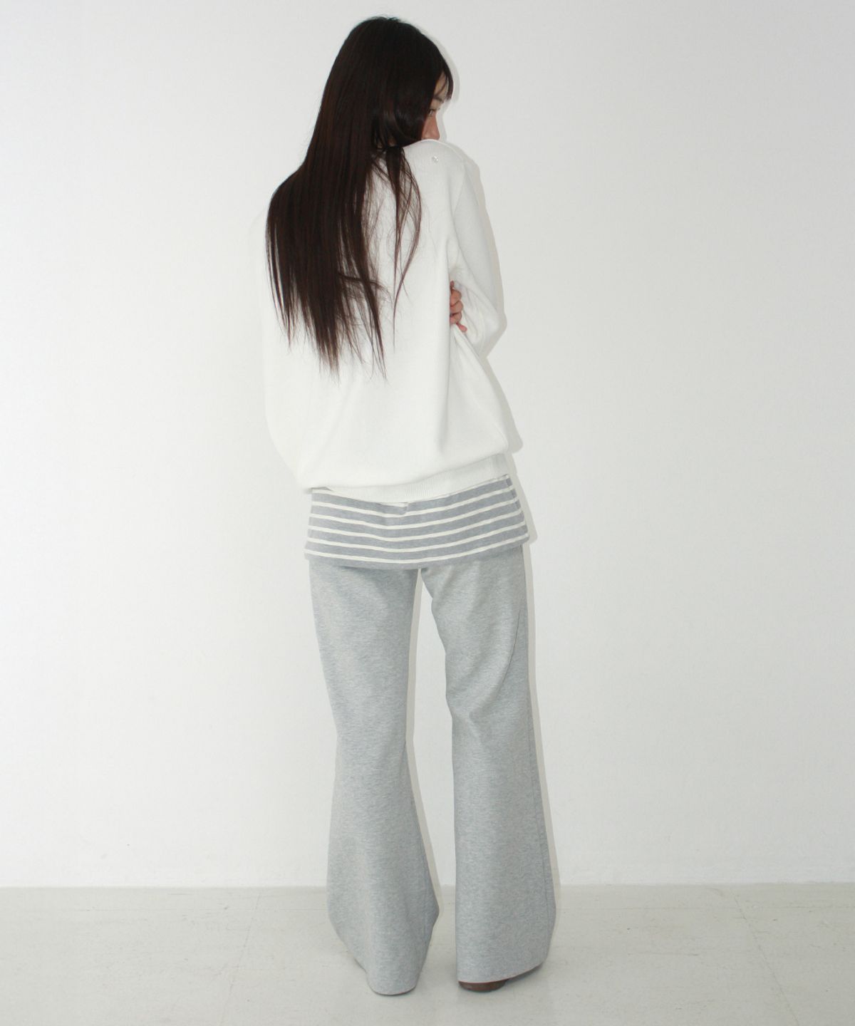 론론(RONRON) MINI POCKET STRIPE LAYERED PANTSKIRT GREY