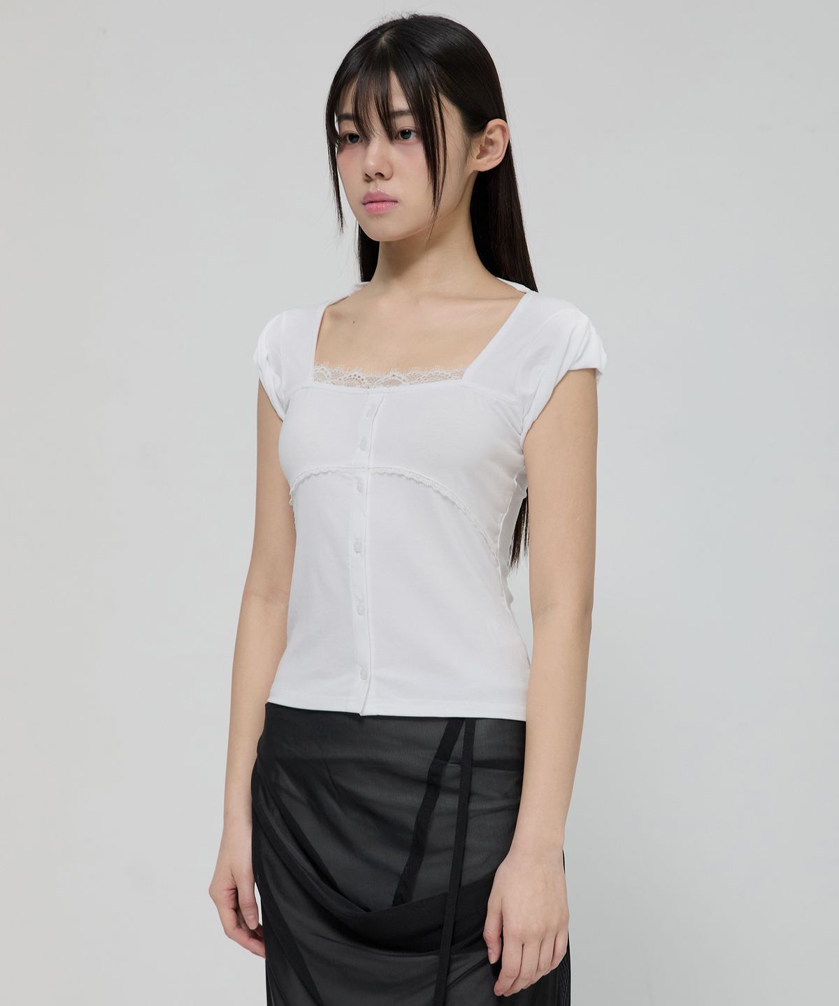 플레어업(FLAREUP) Lace Sleeve Top (FL-112_White)