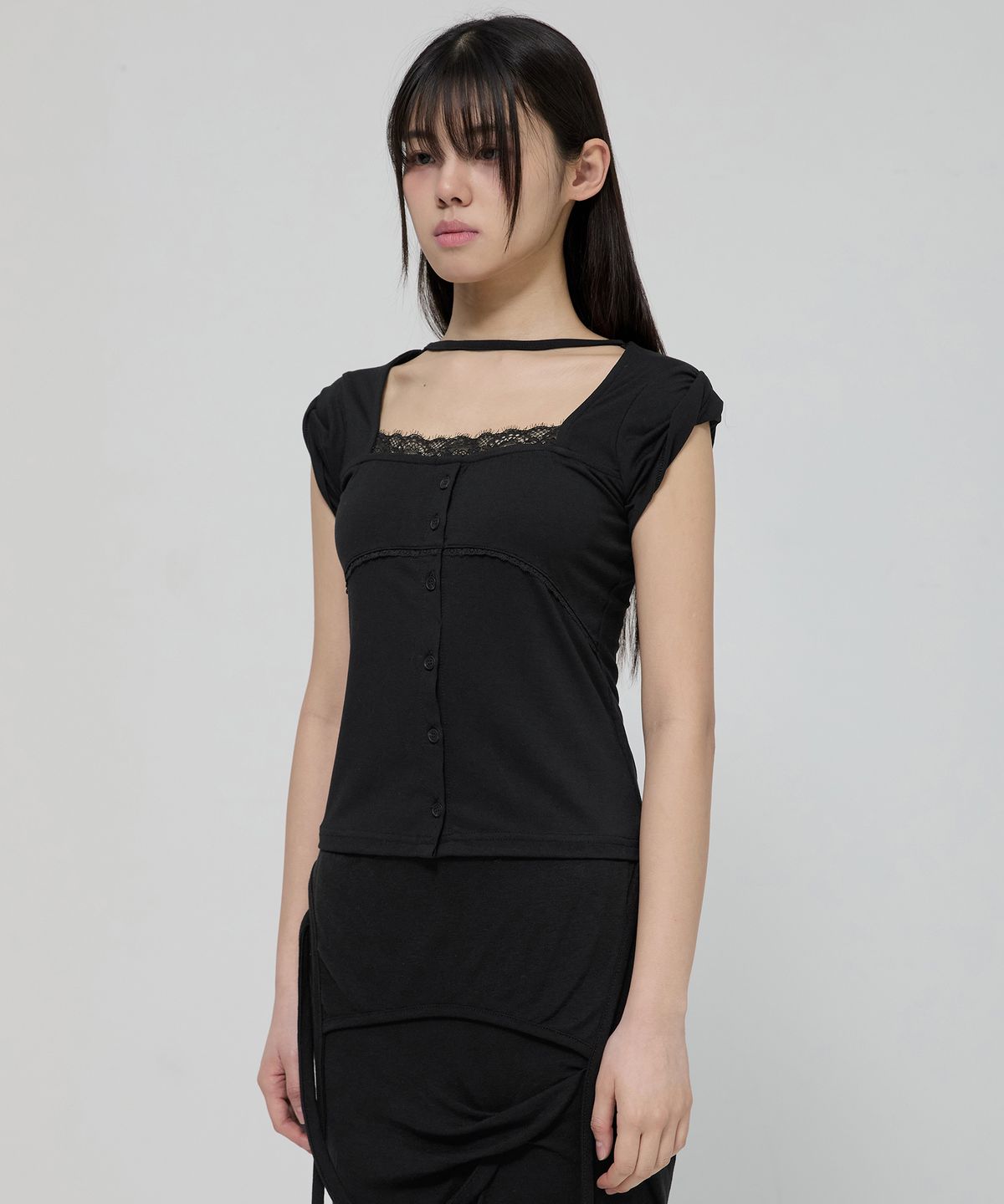 플레어업(FLAREUP) Lace Sleeve Top (FL-112_Black)