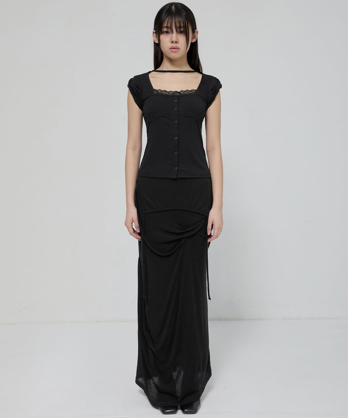 플레어업(FLAREUP) Lace Sleeve Top (FL-112_Black)