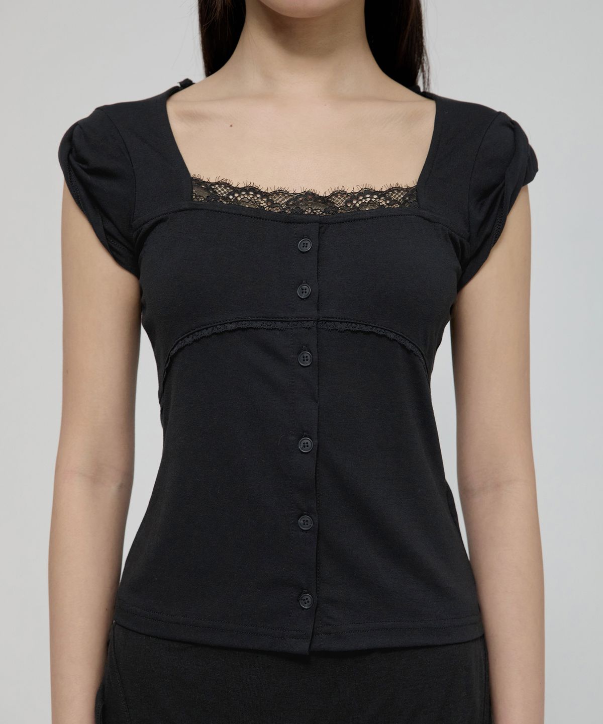 플레어업(FLAREUP) Lace Sleeve Top (FL-112_Black)