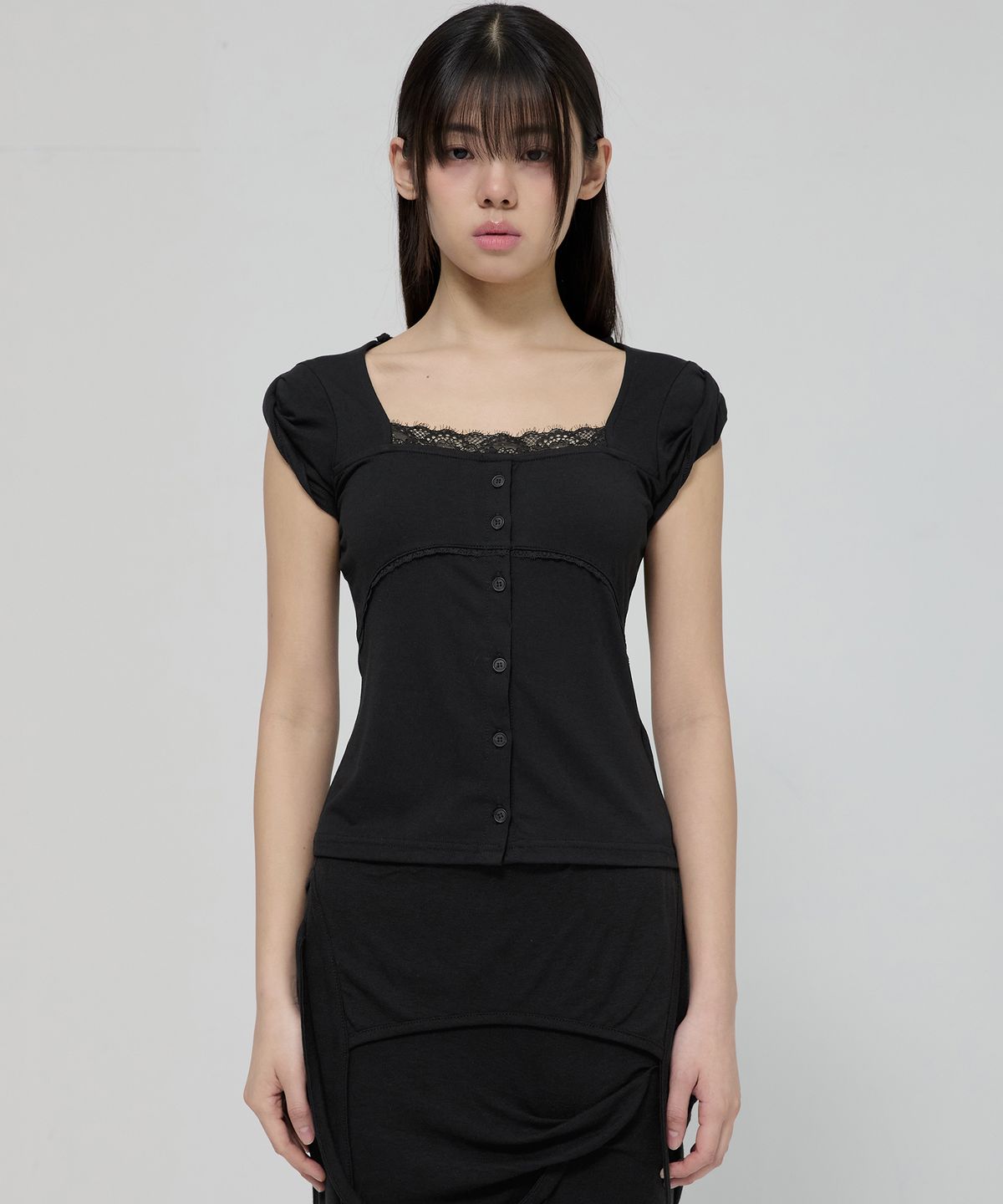 플레어업(FLAREUP) Lace Sleeve Top (FL-112_Black)