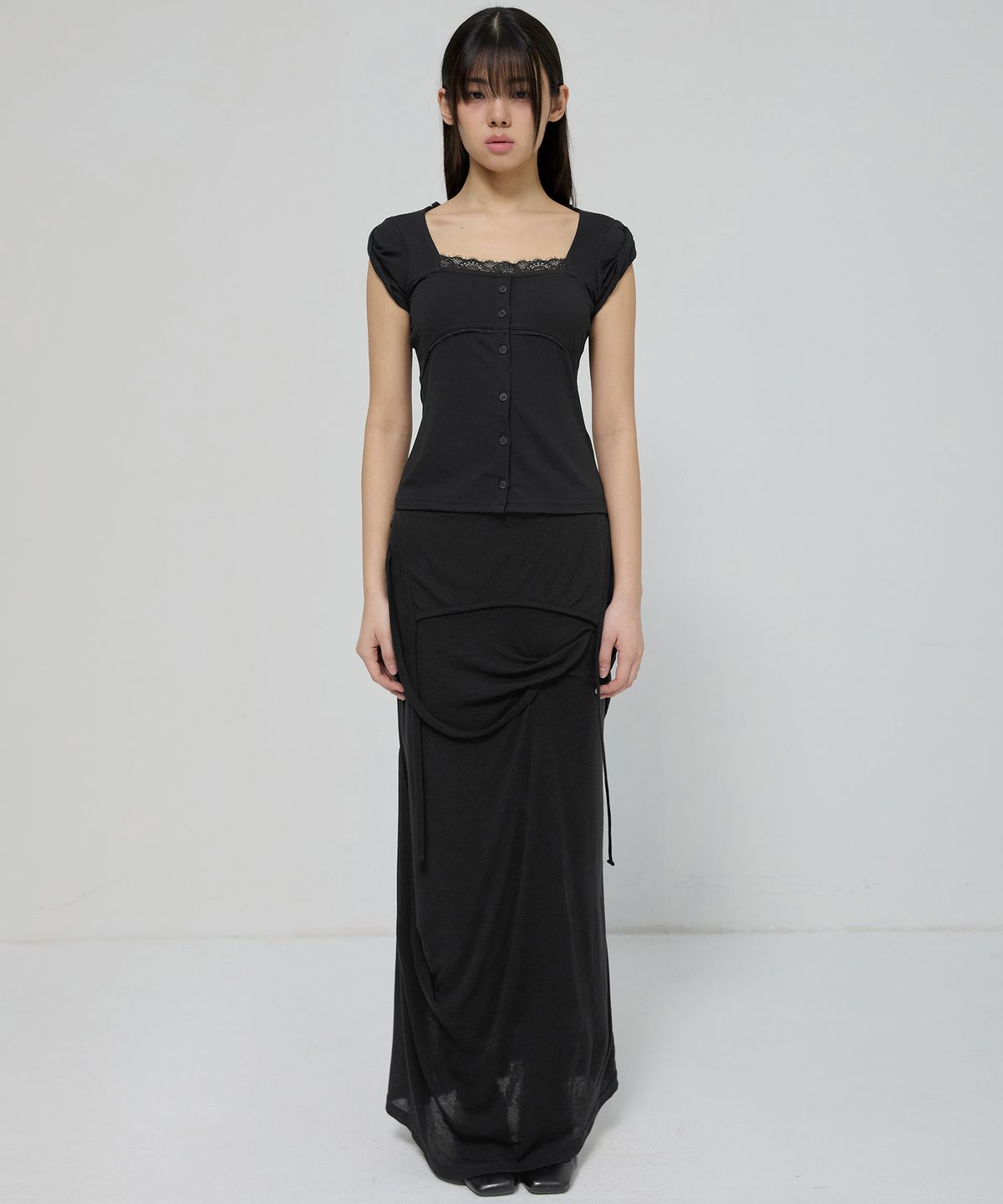 플레어업(FLAREUP) Lace Sleeve Top (FL-112_Black)