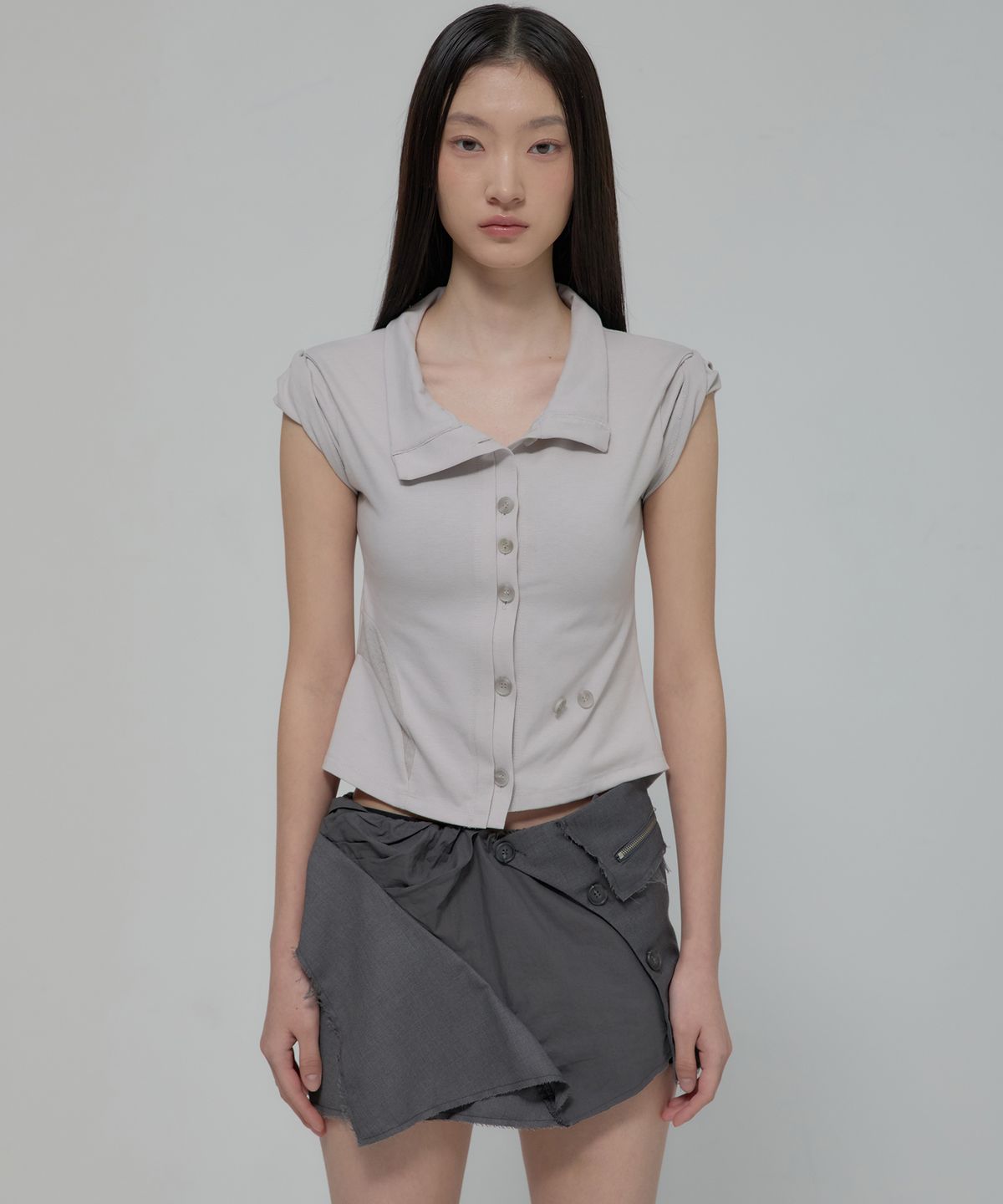 플레어업(FLAREUP) Paneled Half Shirts (FL-123_Gray)