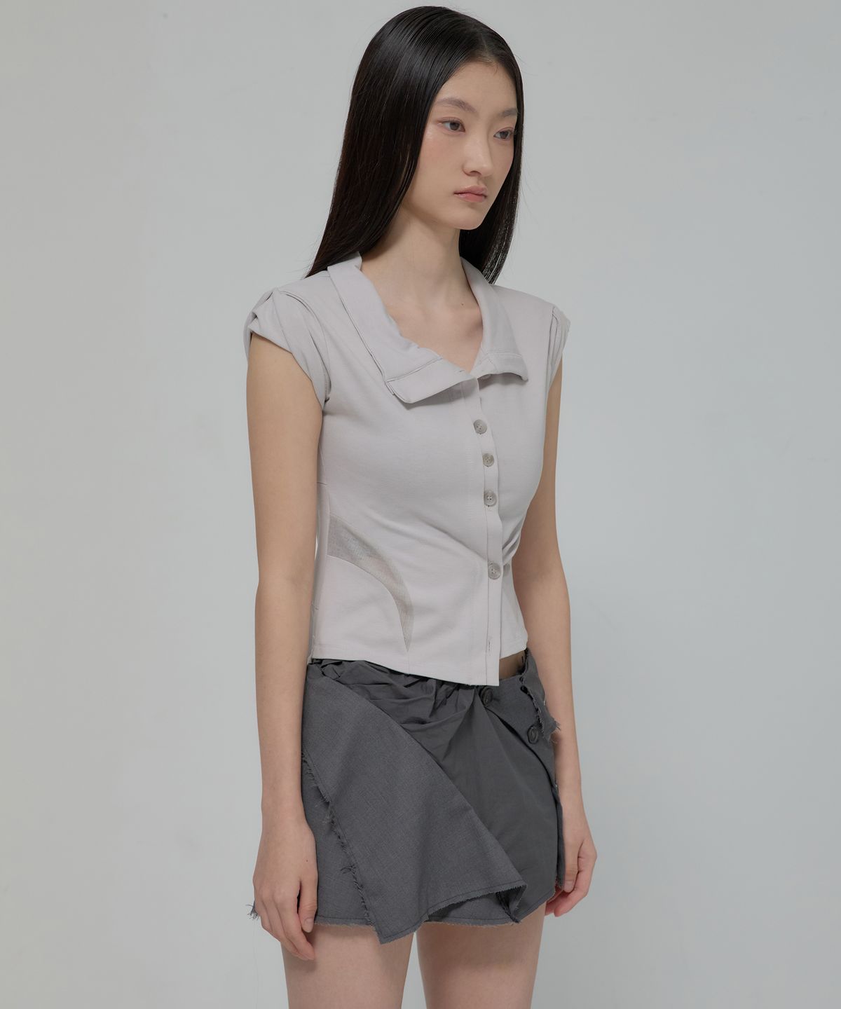 플레어업(FLAREUP) Paneled Half Shirts (FL-123_Gray)