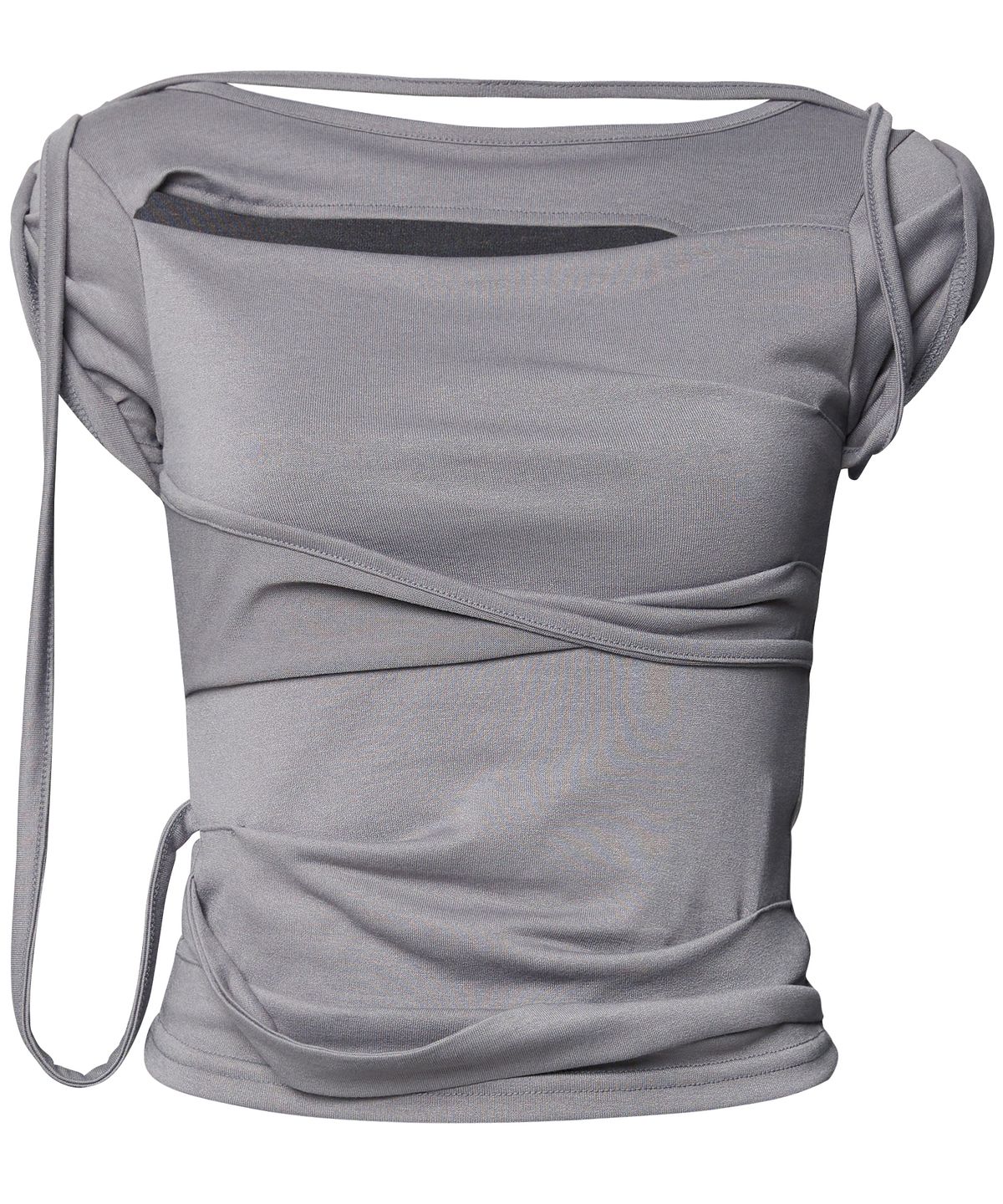 플레어업(FLAREUP) Asymmetrical Draped Strap Roll-Up T-Shirt (FL-170_Dark Gray)