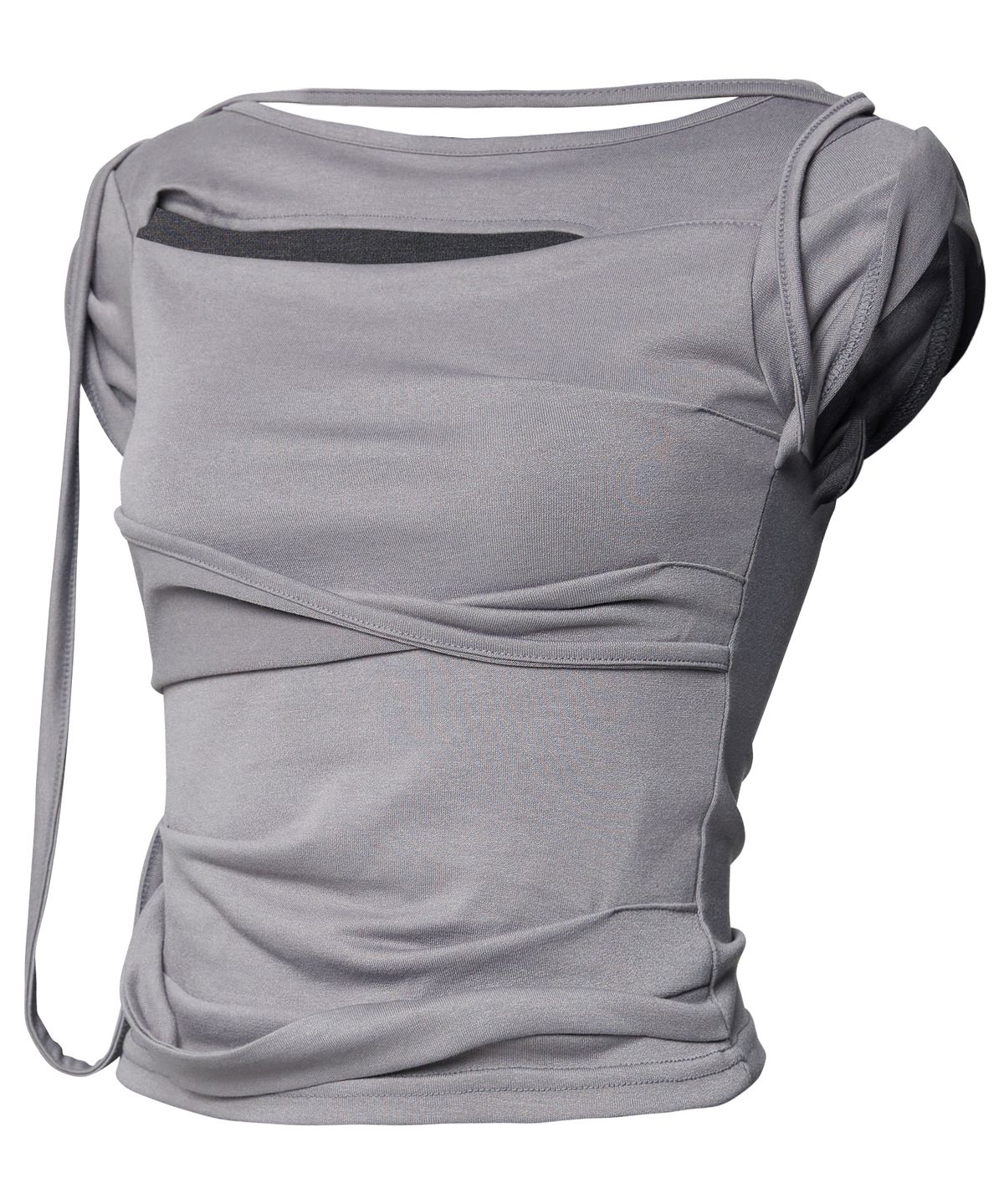 플레어업(FLAREUP) Asymmetrical Draped Strap Roll-Up T-Shirt (FL-170_Dark Gray)