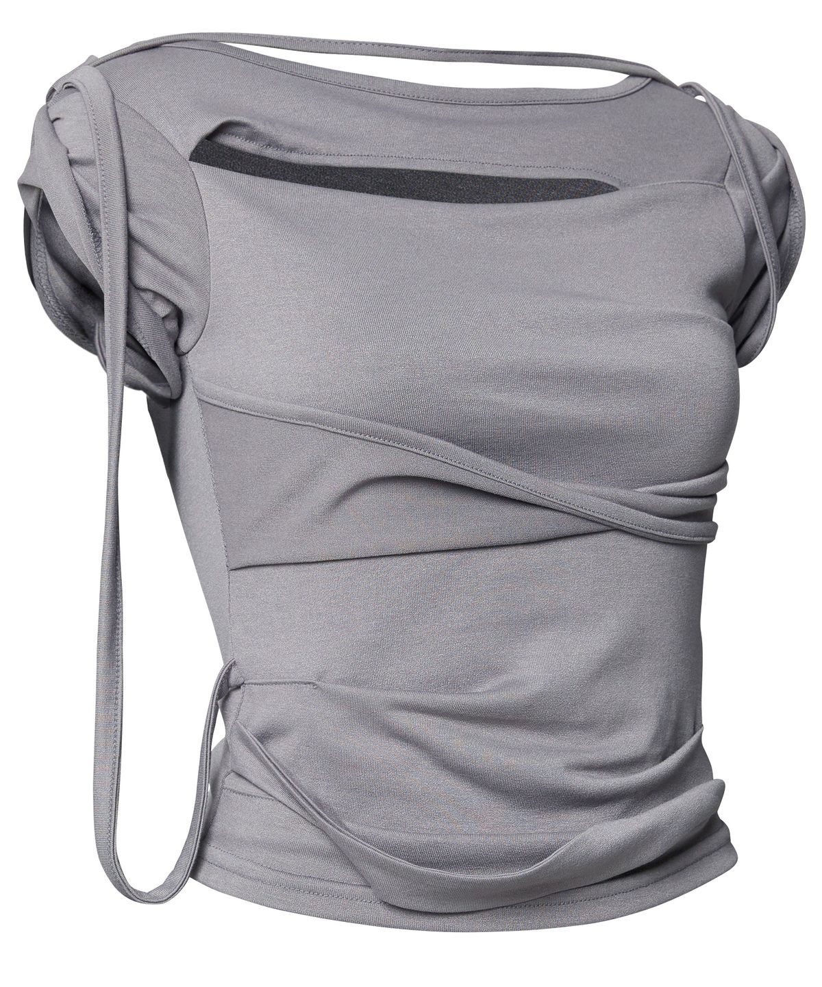 플레어업(FLAREUP) Asymmetrical Draped Strap Roll-Up T-Shirt (FL-170_Dark Gray)