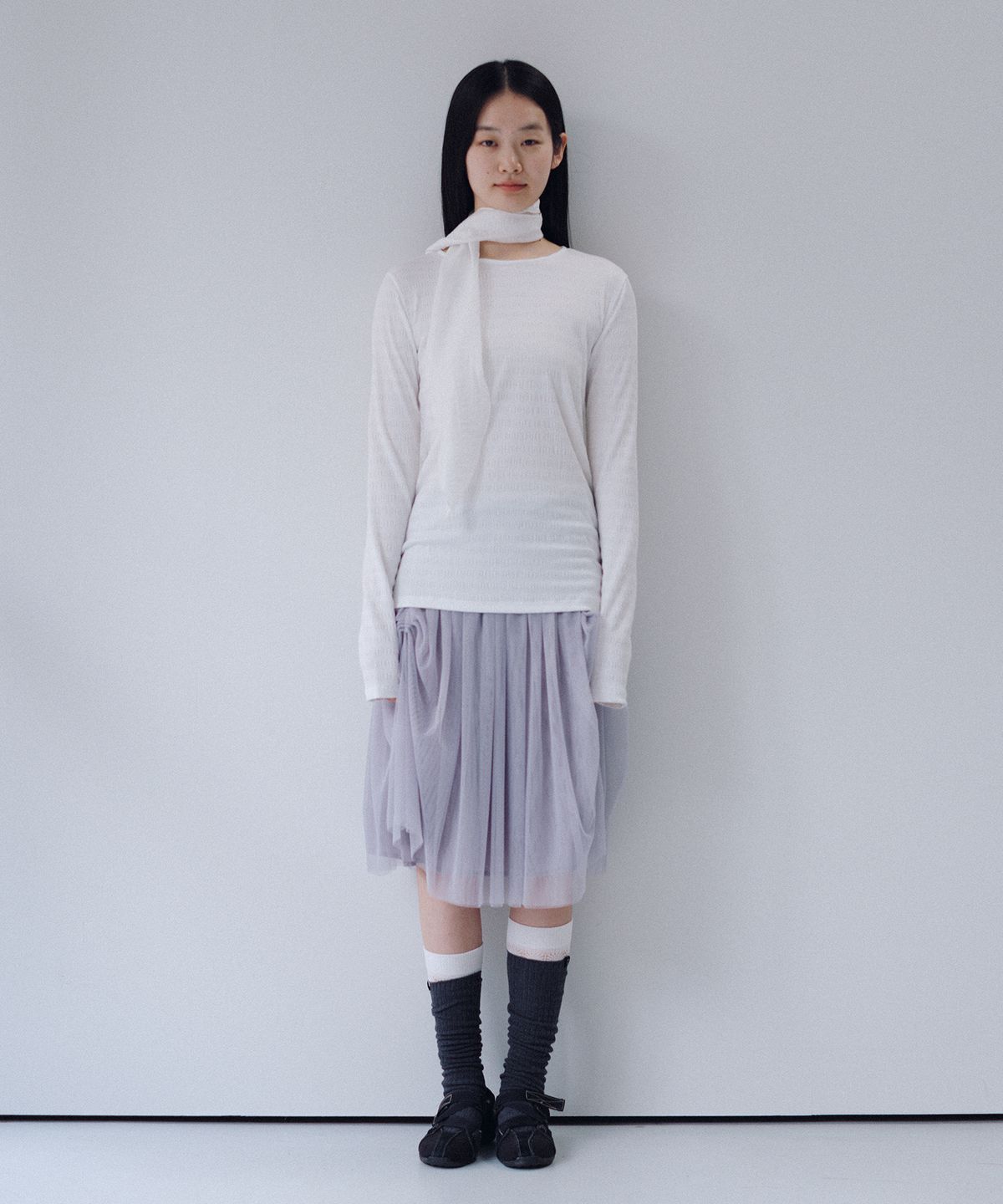 오헤시오(OHESHIO) SHEER FLORAL OVAL SCARF, WHITE