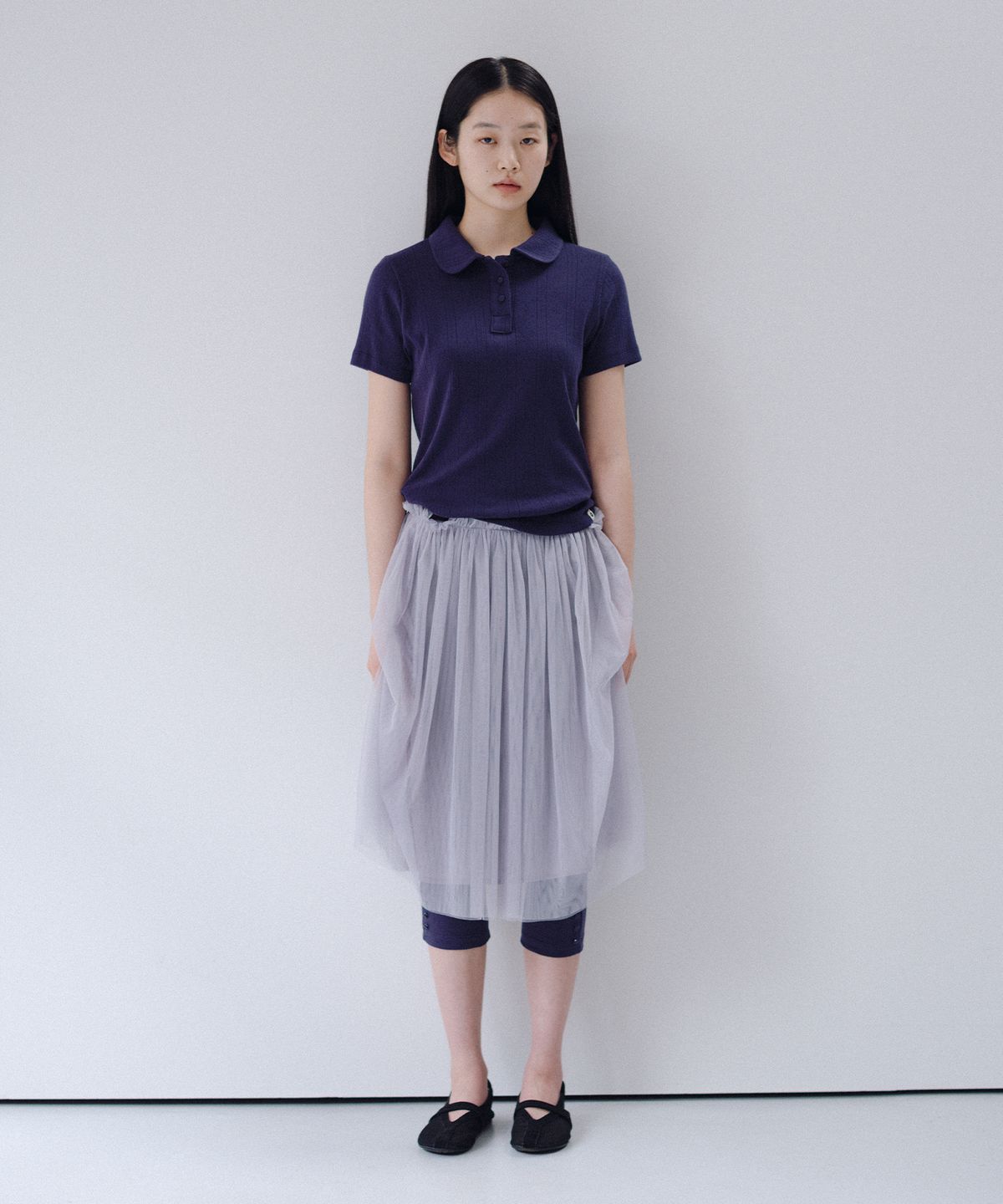 오헤시오(OHESHIO) SLIM BUTTON POINT LEGGINGS, NAVY