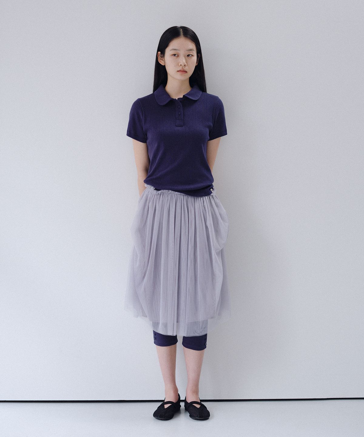 오헤시오(OHESHIO) SLIM BUTTON POINT LEGGINGS, NAVY