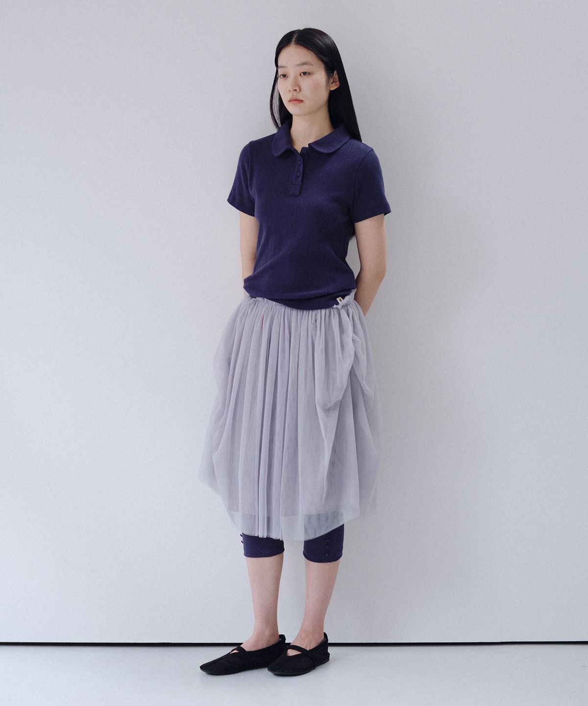 오헤시오(OHESHIO) SLIM BUTTON POINT LEGGINGS, NAVY