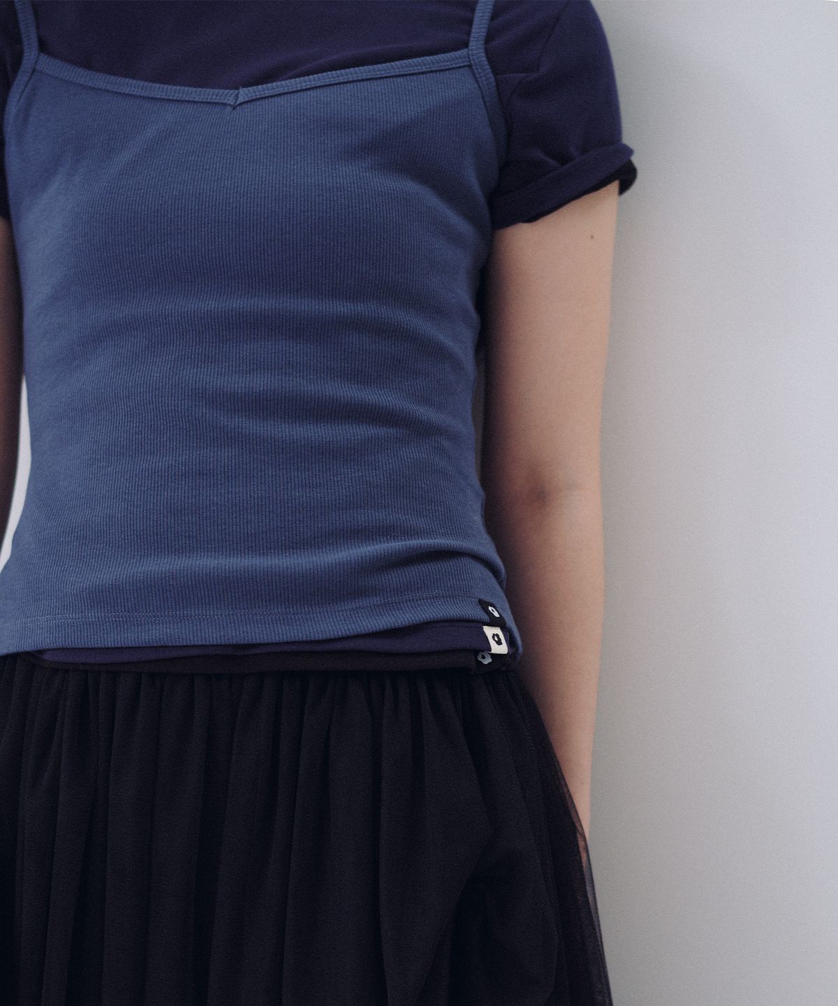 오헤시오(OHESHIO) BASIC RIBBED V-NECK SLEEVELESS, BLUE