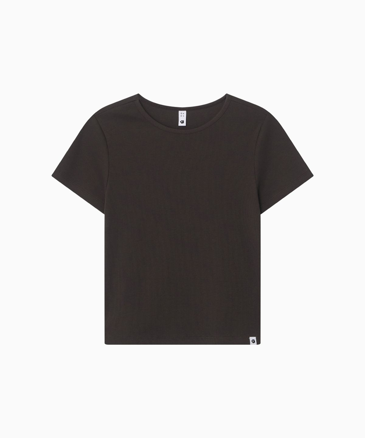 오헤시오(OHESHIO) BASIC SLIM RIBBED T-SHIRT, BROWN