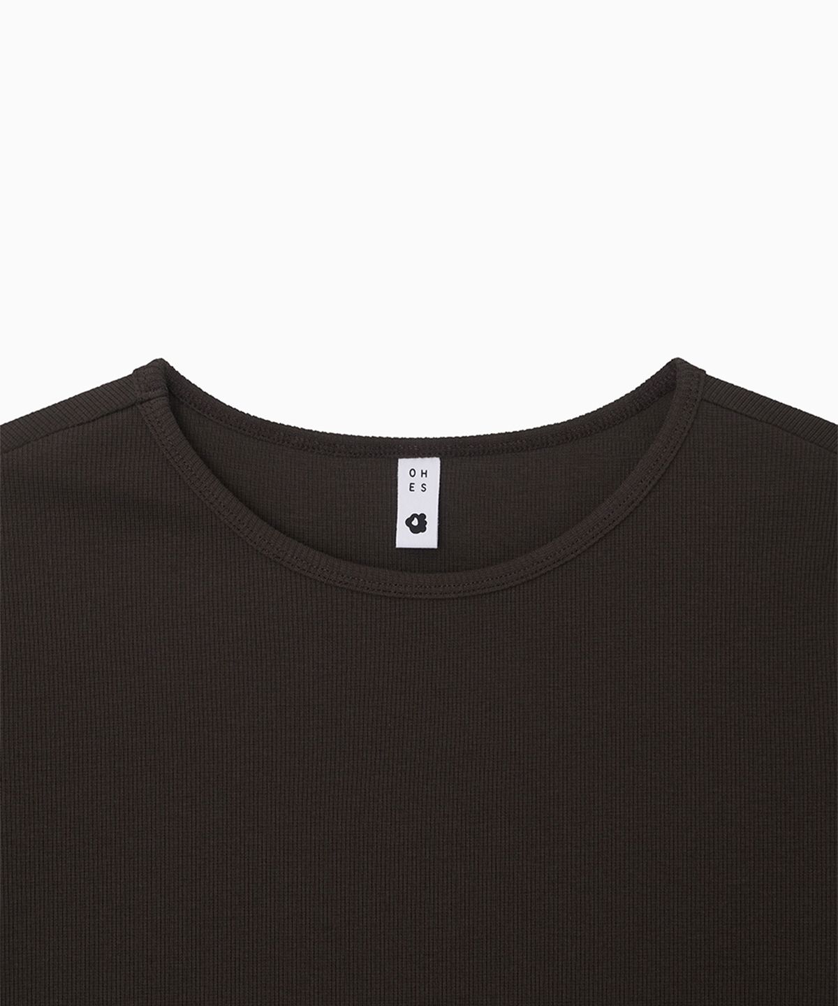 오헤시오(OHESHIO) BASIC SLIM RIBBED T-SHIRT, BROWN