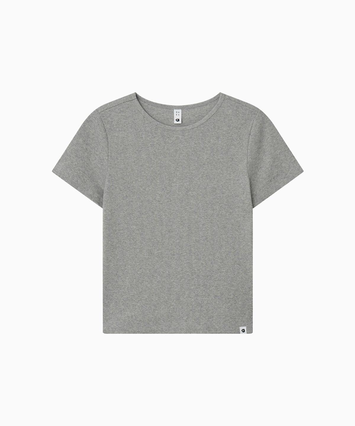 오헤시오(OHESHIO) BASIC SLIM RIBBED T-SHIRT, MELANGE GRAY
