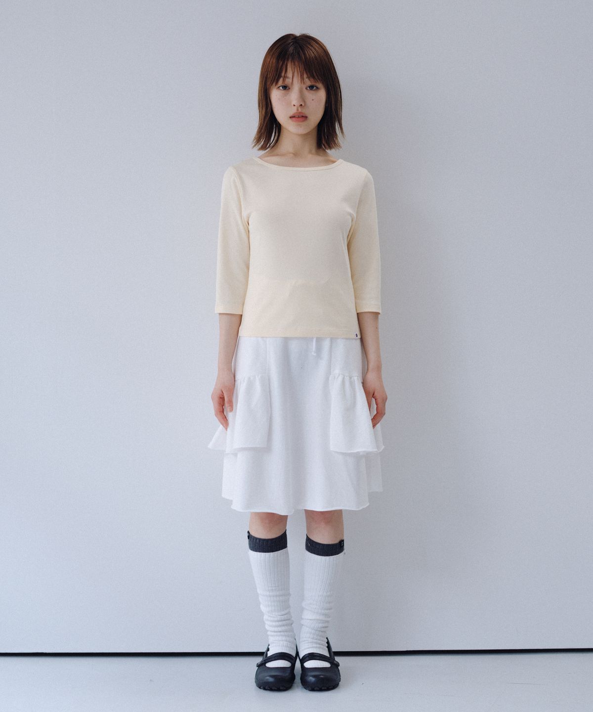 오헤시오(OHESHIO) BASIC 3/4 SLEEVE T-SHIRT, BUTTER
