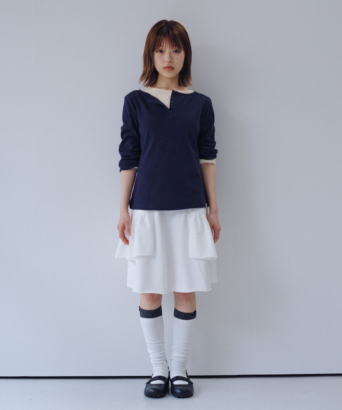 오헤시오(OHESHIO) BASIC 3/4 SLEEVE T-SHIRT, BUTTER