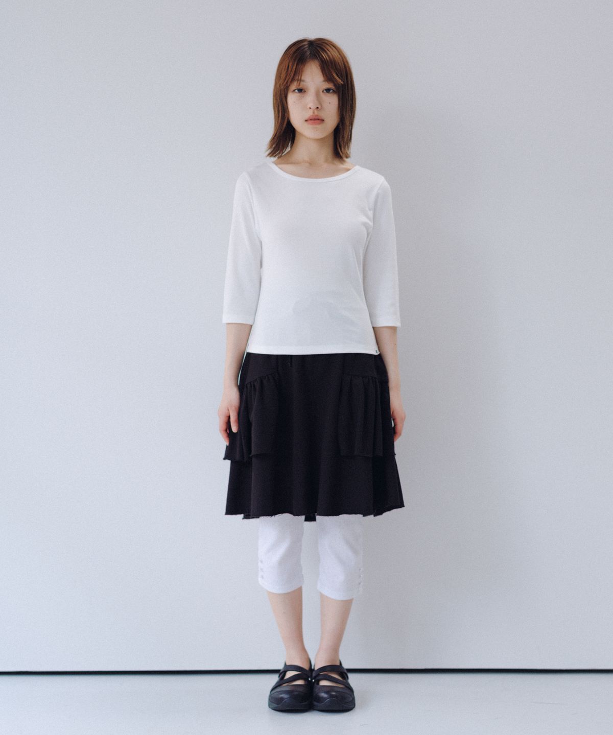 오헤시오(OHESHIO) BASIC 3/4 SLEEVE T-SHIRT, WHITE