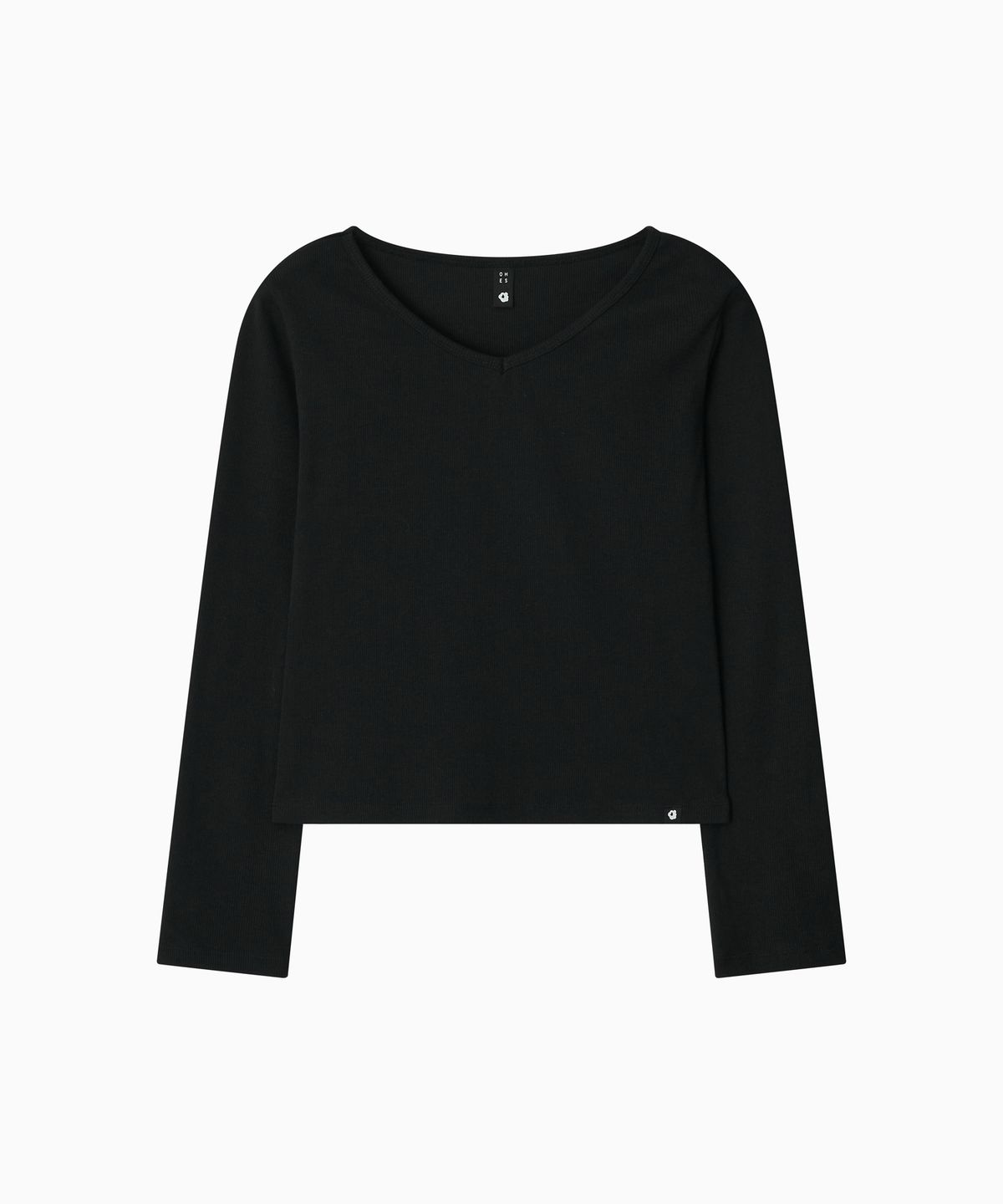 오헤시오(OHESHIO) BASIC RIBBED V-NECK LONG SLEEVE, BLACK
