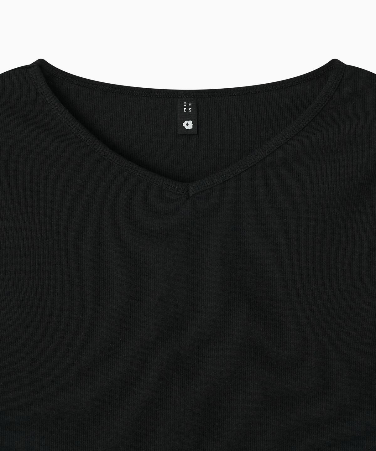 오헤시오(OHESHIO) BASIC RIBBED V-NECK LONG SLEEVE, BLACK