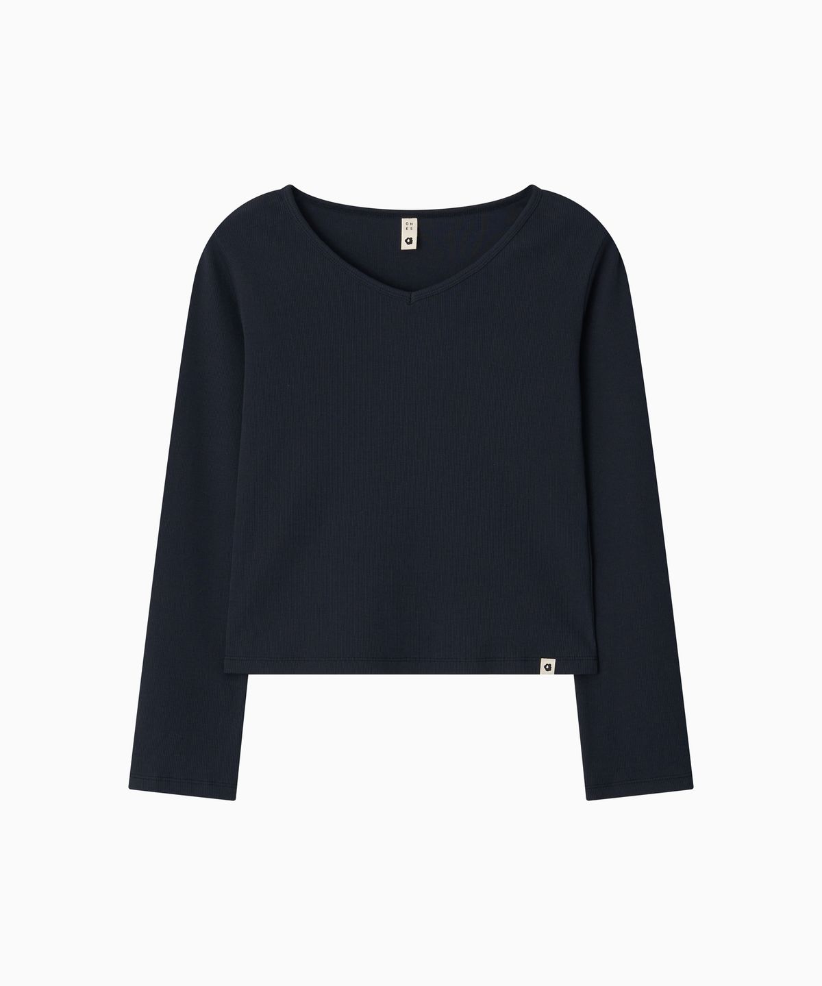 오헤시오(OHESHIO) BASIC RIBBED V-NECK LONG SLEEVE, NAVY