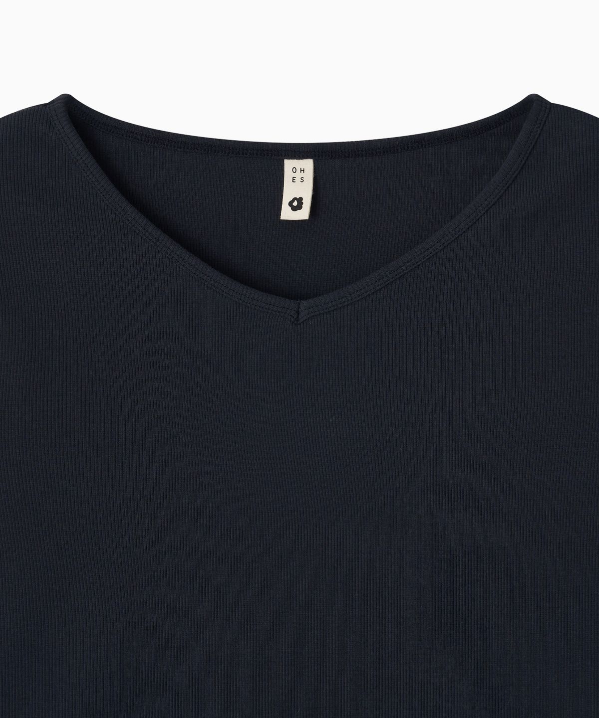 오헤시오(OHESHIO) BASIC RIBBED V-NECK LONG SLEEVE, NAVY