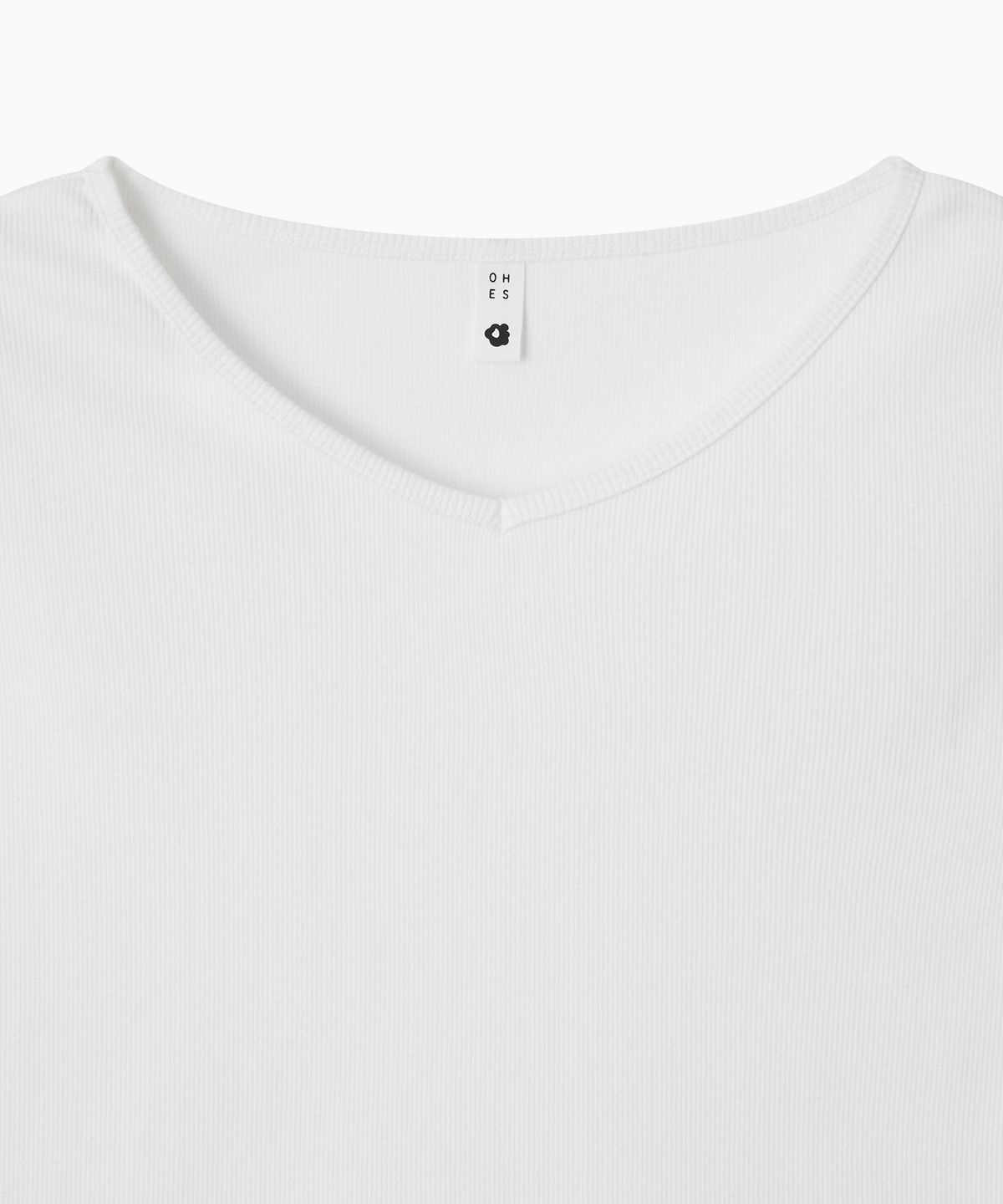 오헤시오(OHESHIO) BASIC RIBBED V-NECK LONG SLEEVE, WHITE