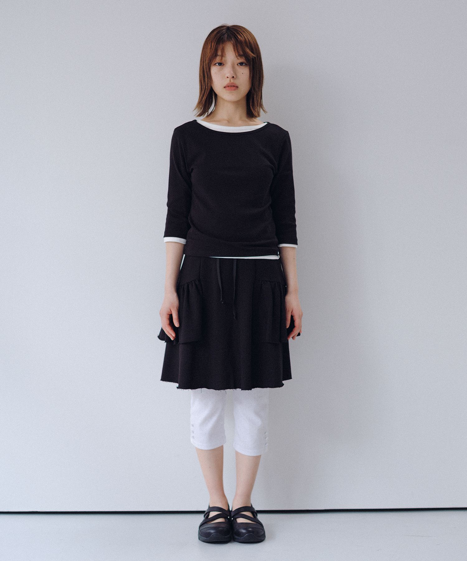 MUSINSA公式 | OHESHIO SHIRRING MIDI BANDING SKIRT, BLACK