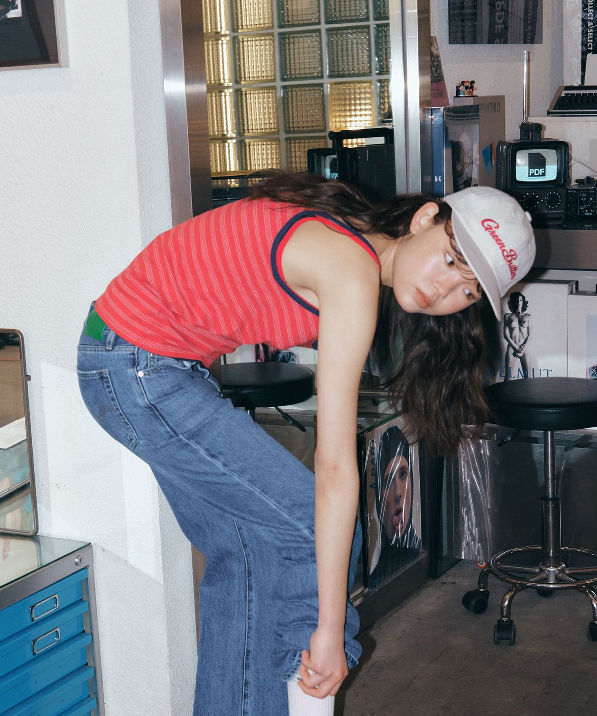 그린버터(GREENBUTTER) Rustic Stripe Sleeveless (Red)