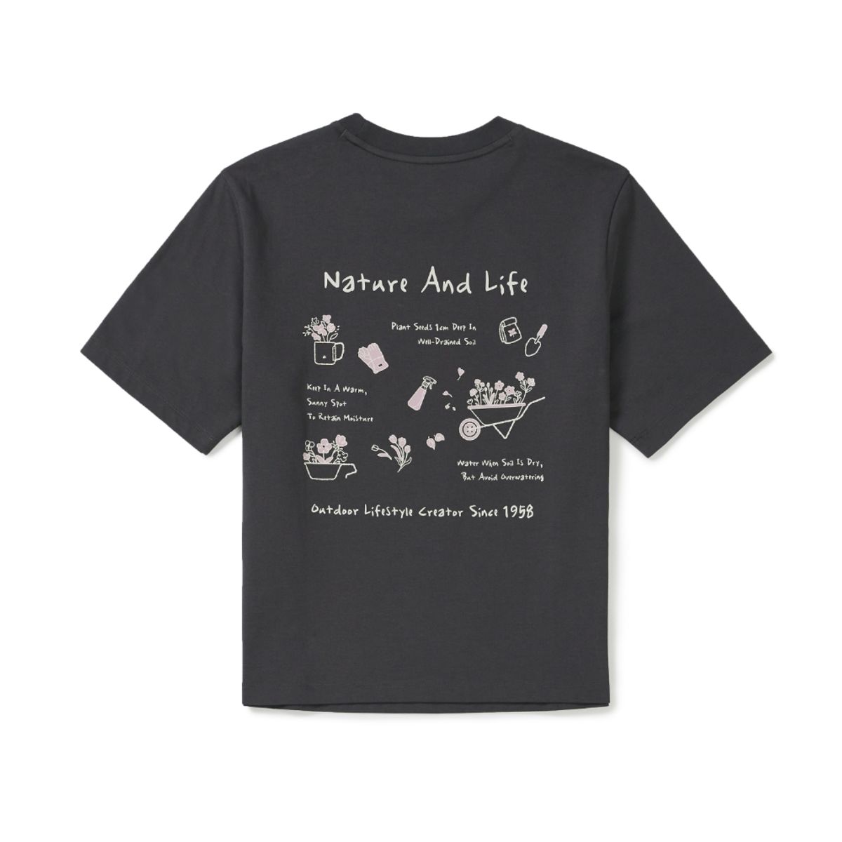 스노우피크 어패럴(SNOWPEAK APPAREL) 에어로쿨 여성 가드닝 그래픽 반팔 티셔츠 (S26MWFTS23) Charcoal