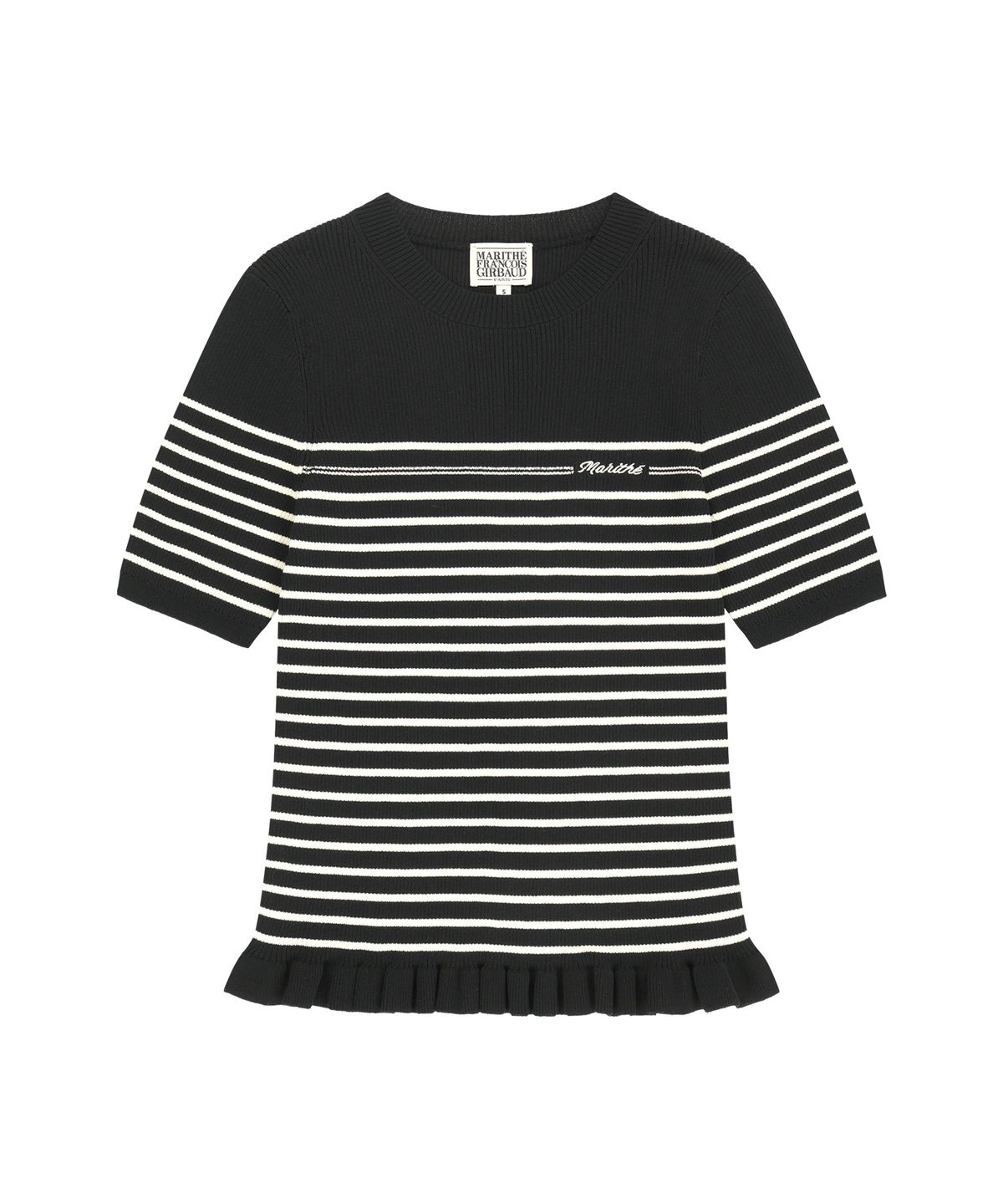 마리떼 프랑소와 저버(MARITHÉ + FRANҪOIS GIRBAUD) W RUFFLE POINT STRIPE HALF KNIT PULLOVER black