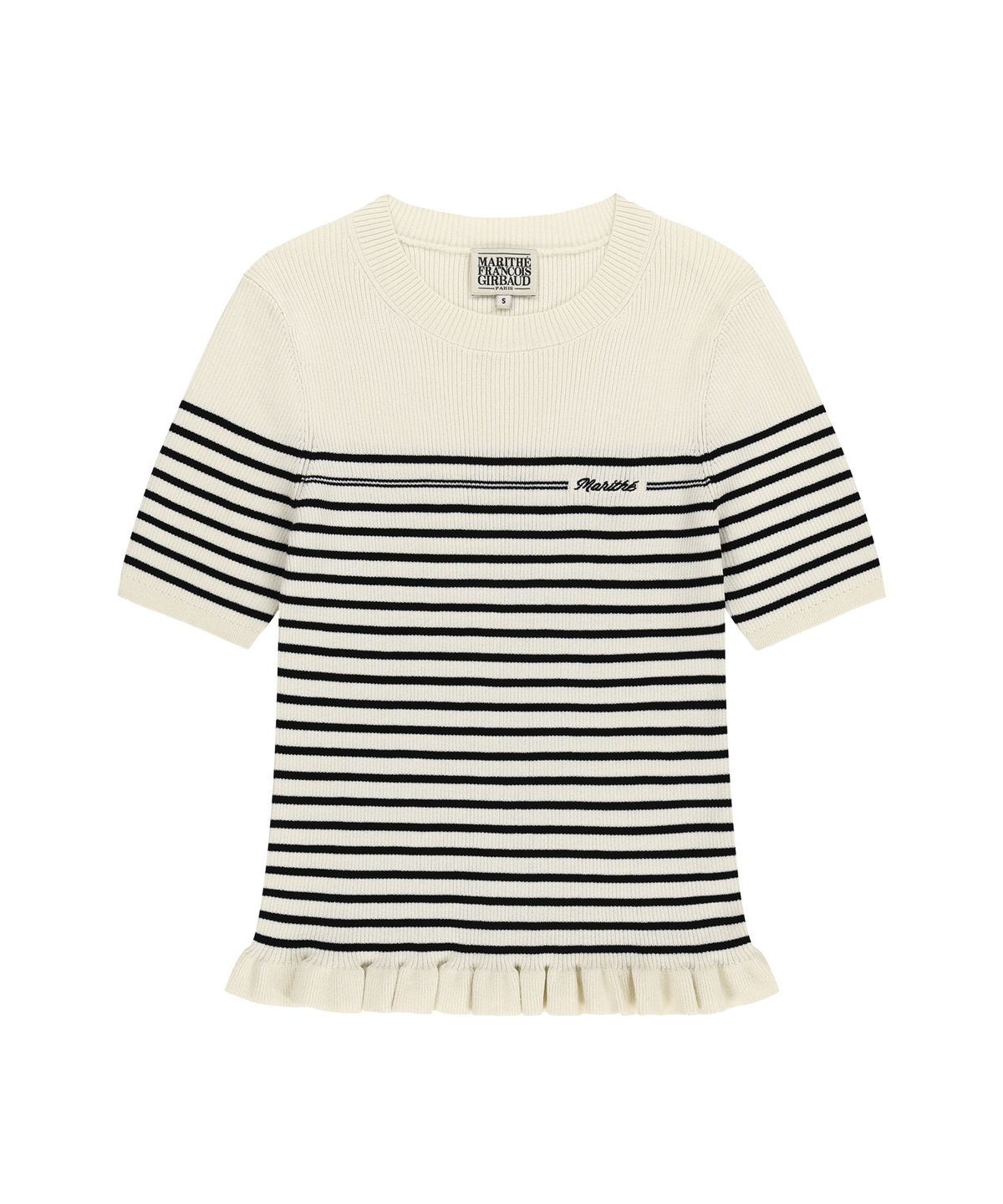 마리떼 프랑소와 저버(MARITHÉ + FRANҪOIS GIRBAUD) W RUFFLE POINT STRIPE HALF KNIT PULLOVER beige