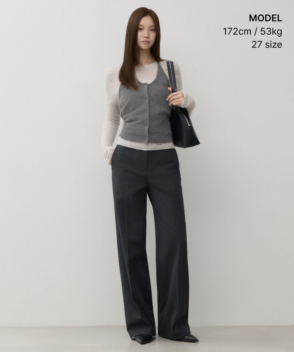 무신사 스탠다드 우먼(MUSINSA STANDARD WOMAN) 우먼즈 헤비웨이트 속기모 와이드 히든 밴딩 슬랙스 [차콜 그레이]