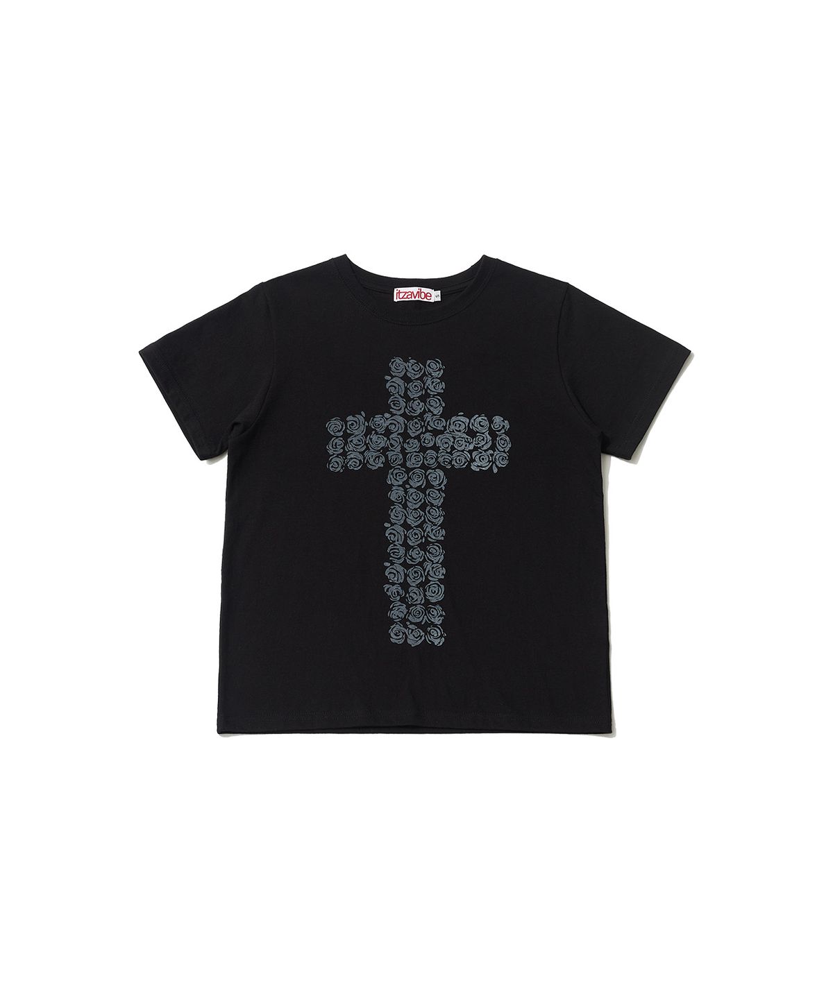 잇자바이브(ITZAVIBE) FLOWER CROSS SLIM T SHIRT - BLACK