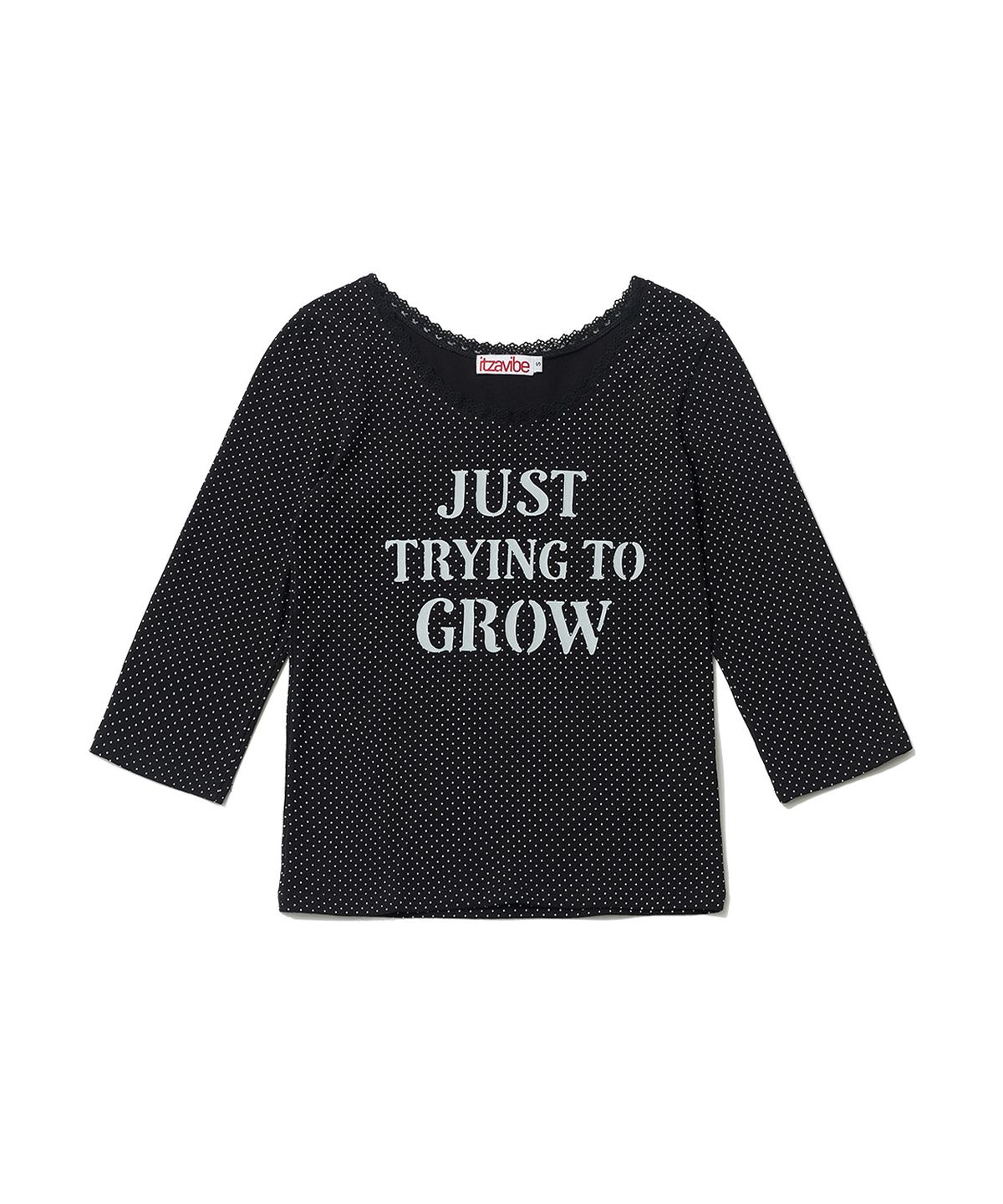 잇자바이브(ITZAVIBE) DOT LACE LETTERING T SHIRT - BLACK
