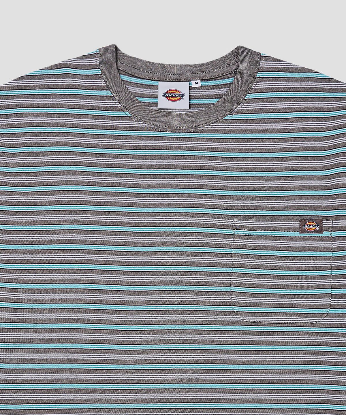 디키즈(DICKIES) 파인 스트라이프 포켓 티셔츠 Gray