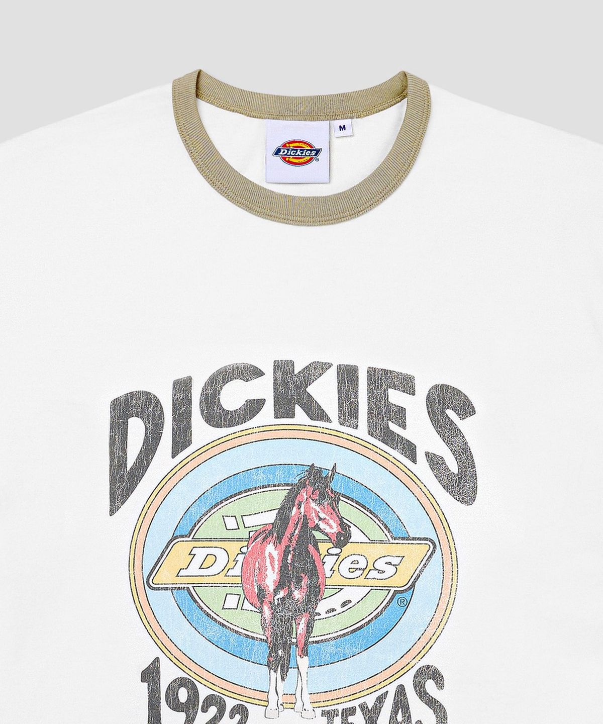 디키즈(DICKIES) 텍사스 홀스 링거 티셔츠 Beigewhite/Sand Beige