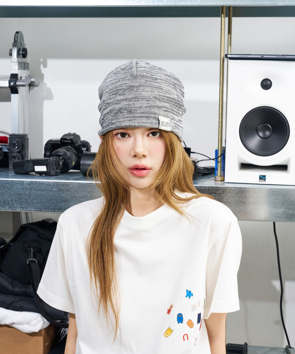 낫뉴(NOT NEW) nn Label Melange Beanie Grey