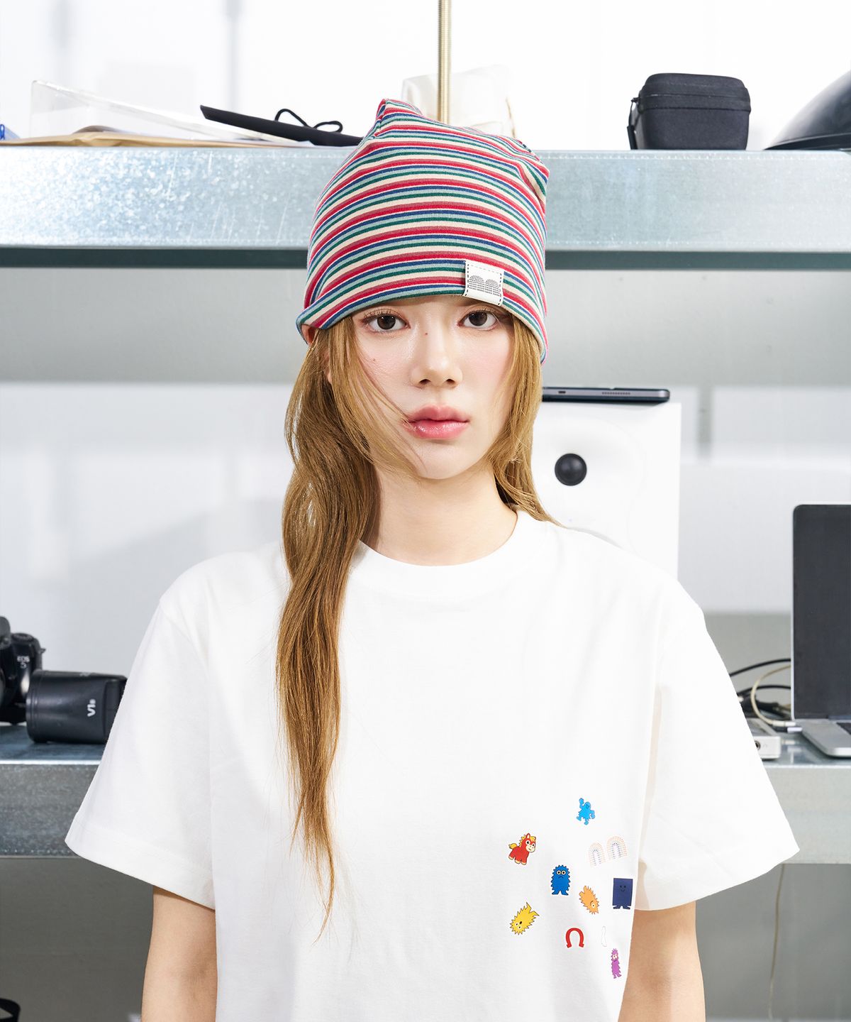 낫뉴(NOT NEW) nn Label Stripe Beanie Red