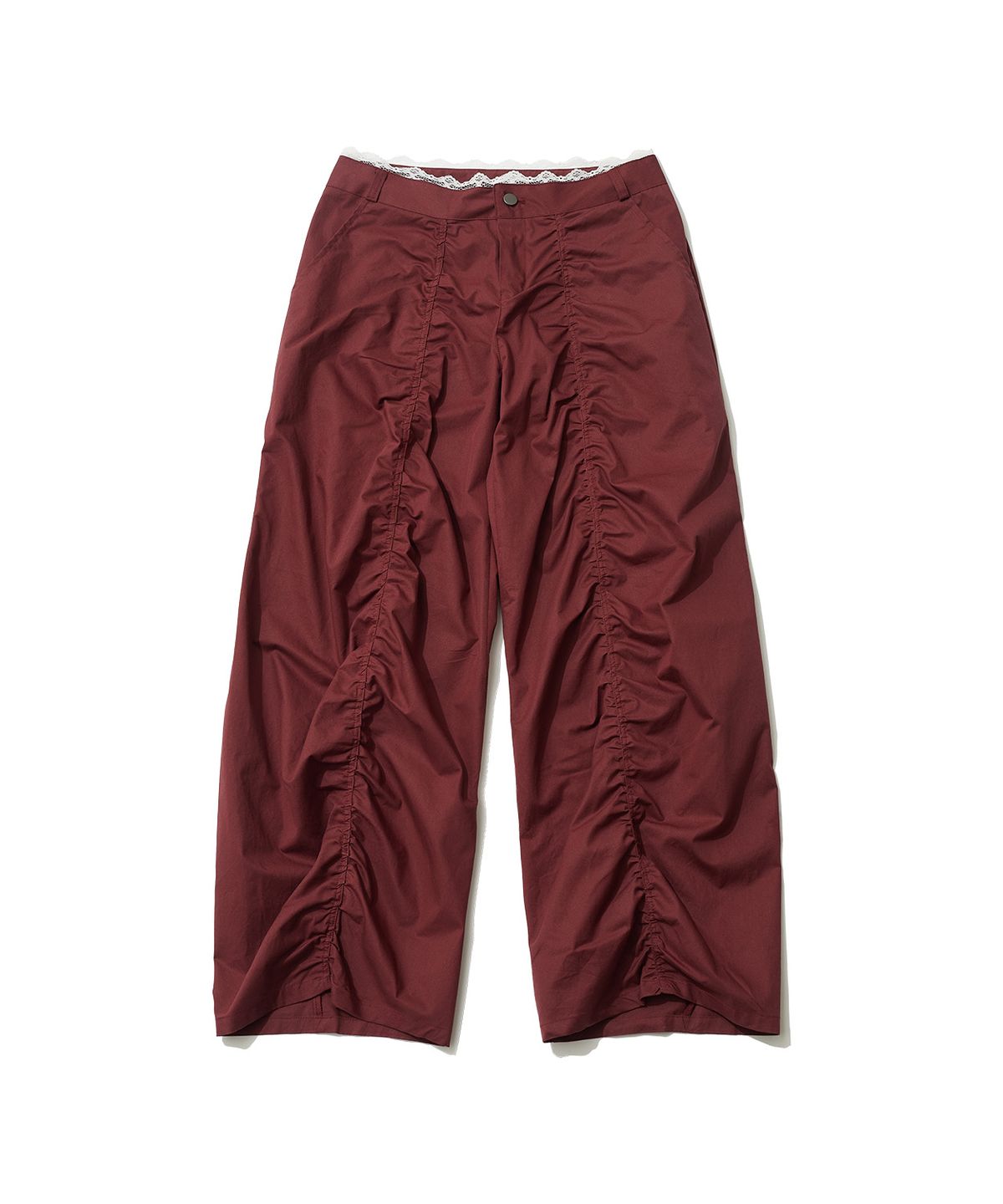 잇자바이브(ITZAVIBE) LACE LAYERED WIDE PANTS - BURGUNDY